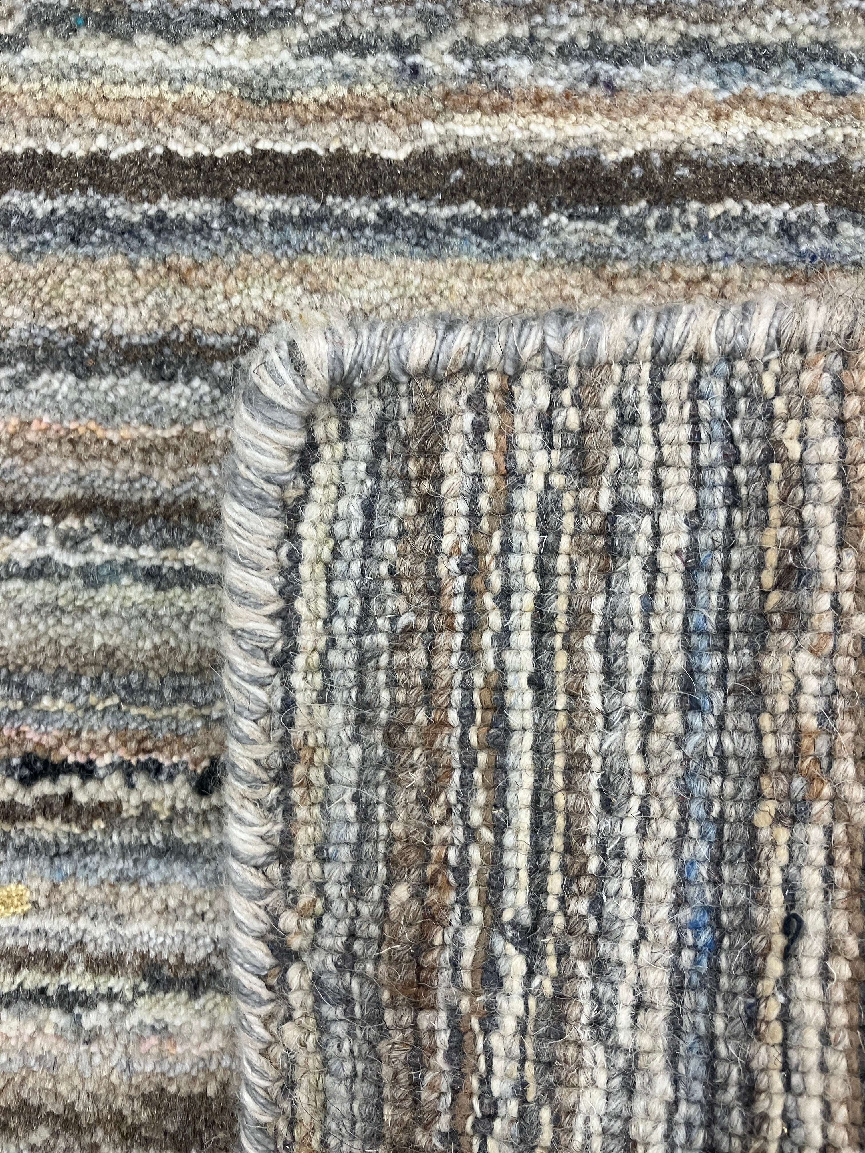 Gabbeh - 5' 00" x 7' 10" - Beige Earthy Multicolor Stripes - Hand Knotted Tribal Rustic Wool Rug