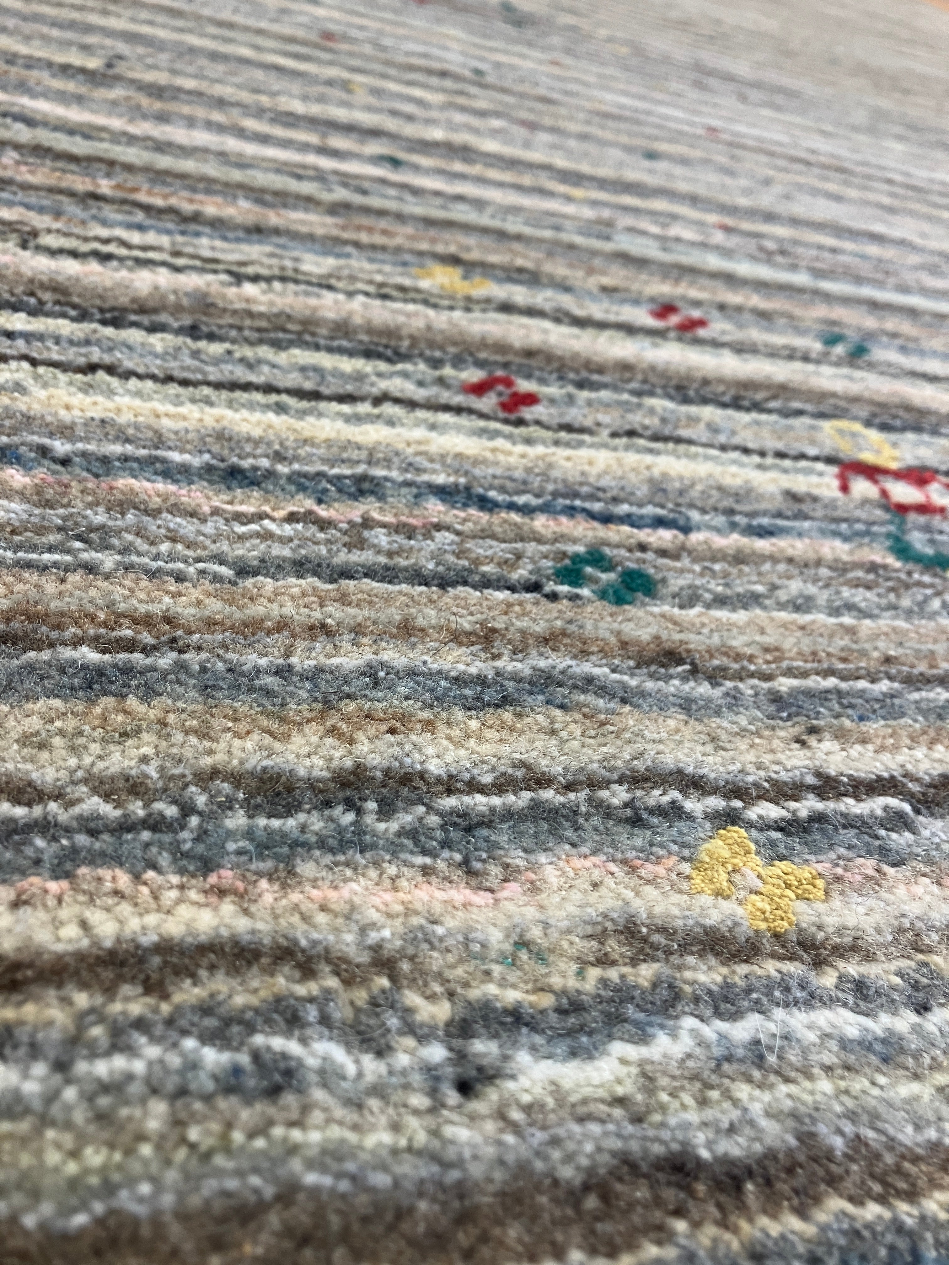 Gabbeh - 5' 00" x 7' 10" - Beige Earthy Multicolor Stripes - Hand Knotted Tribal Rustic Wool Rug