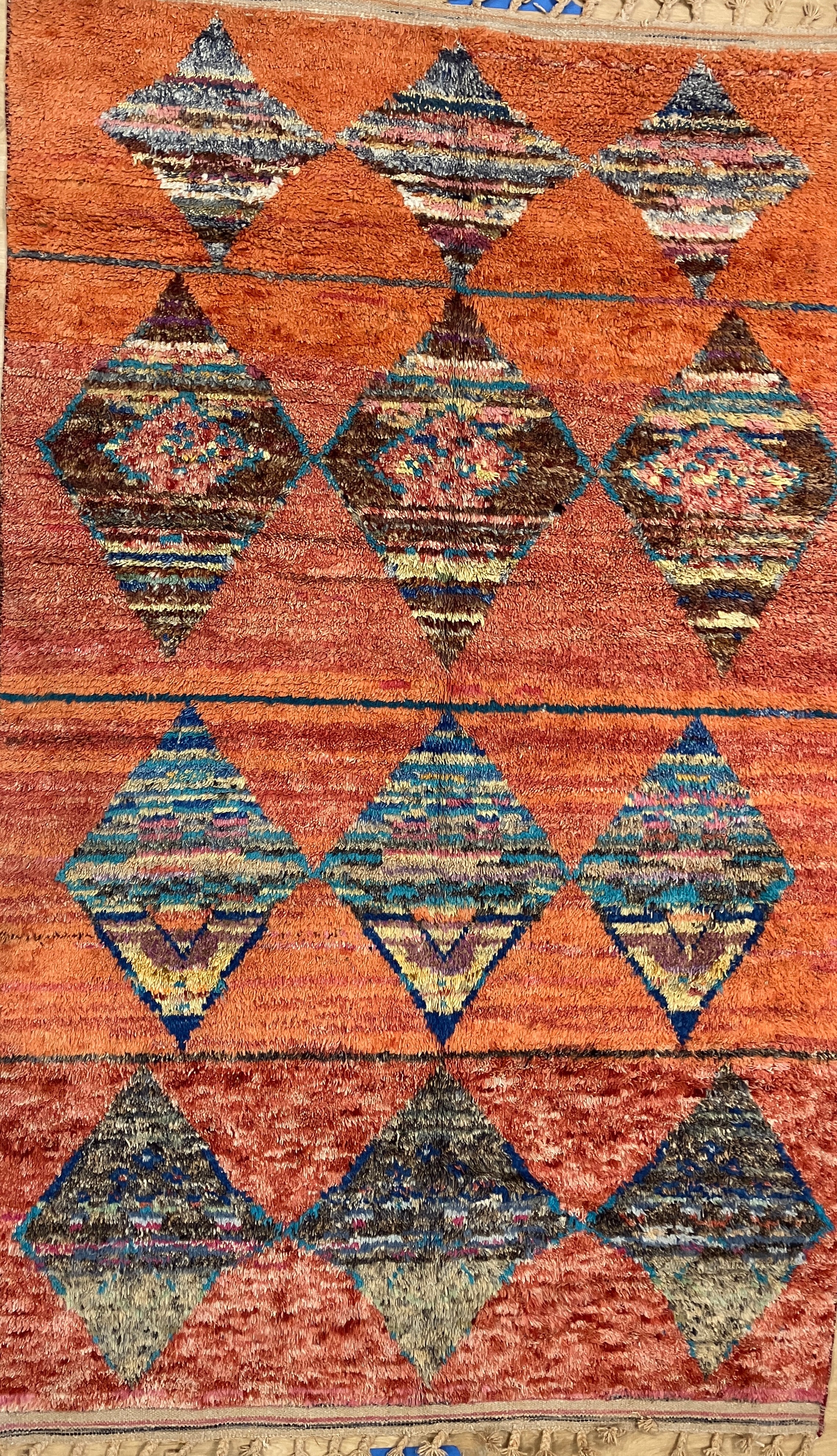 Moroccan Wool Shag Rug - 6' 00" x 9' 11" - Orange & Multicolor - Hand Knotted Wool Tribal Boho Rustic Shag Rug