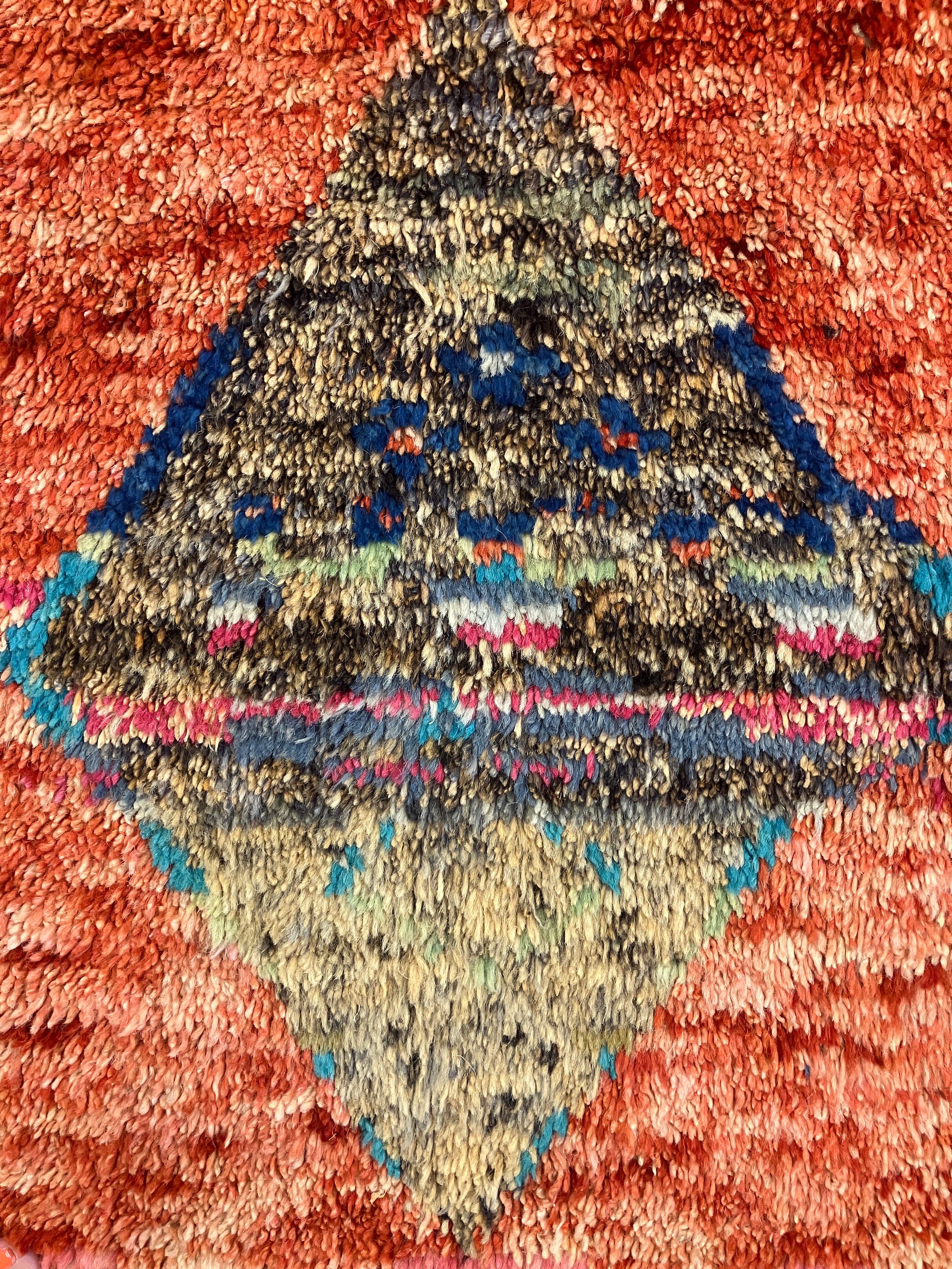 Moroccan Wool Shag Rug - 6' 00" x 9' 11" - Orange & Multicolor - Hand Knotted Wool Tribal Boho Rustic Shag Rug