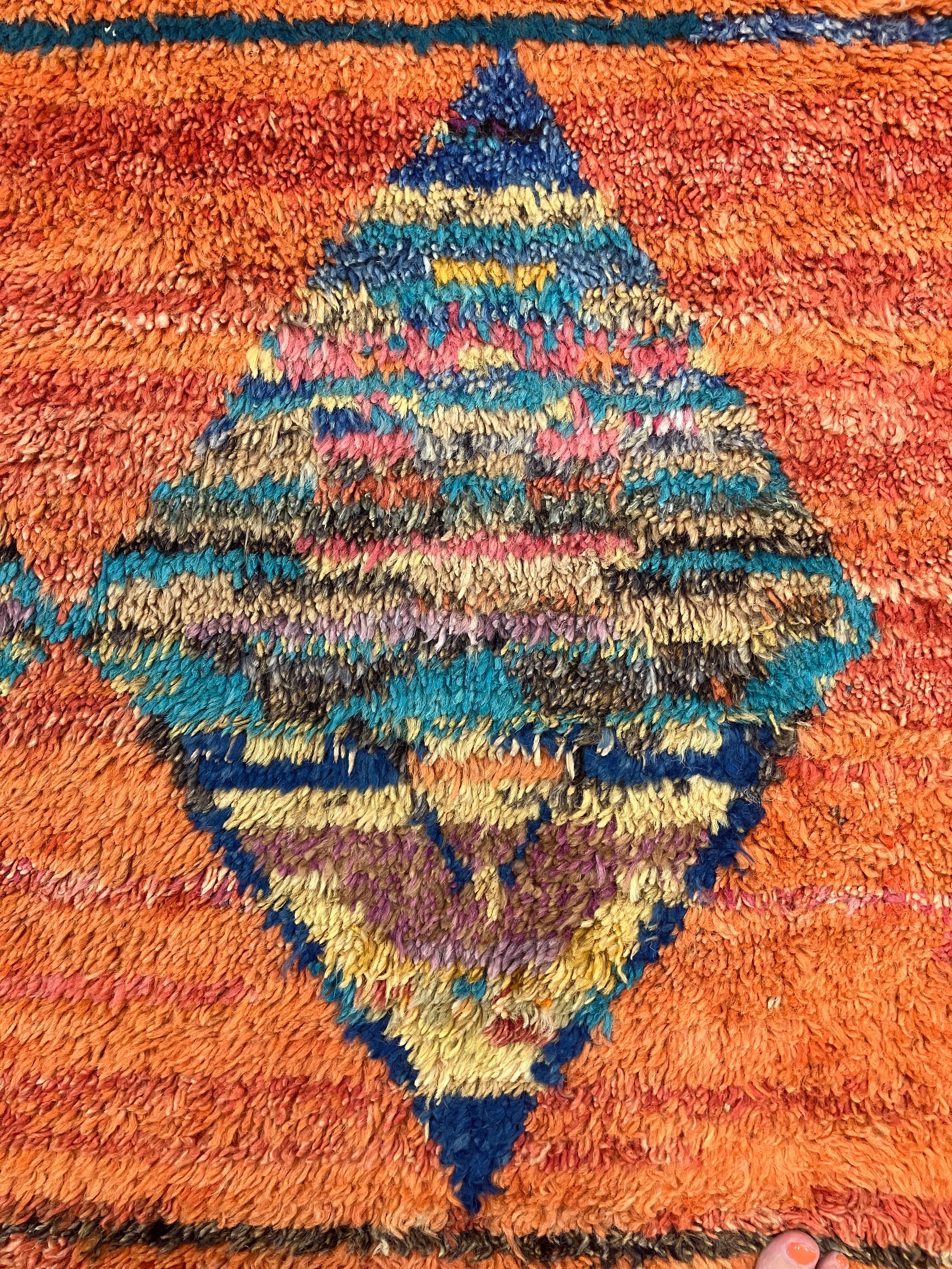 Moroccan Wool Shag Rug - 6' 00" x 9' 11" - Orange & Multicolor - Hand Knotted Wool Tribal Boho Rustic Shag Rug