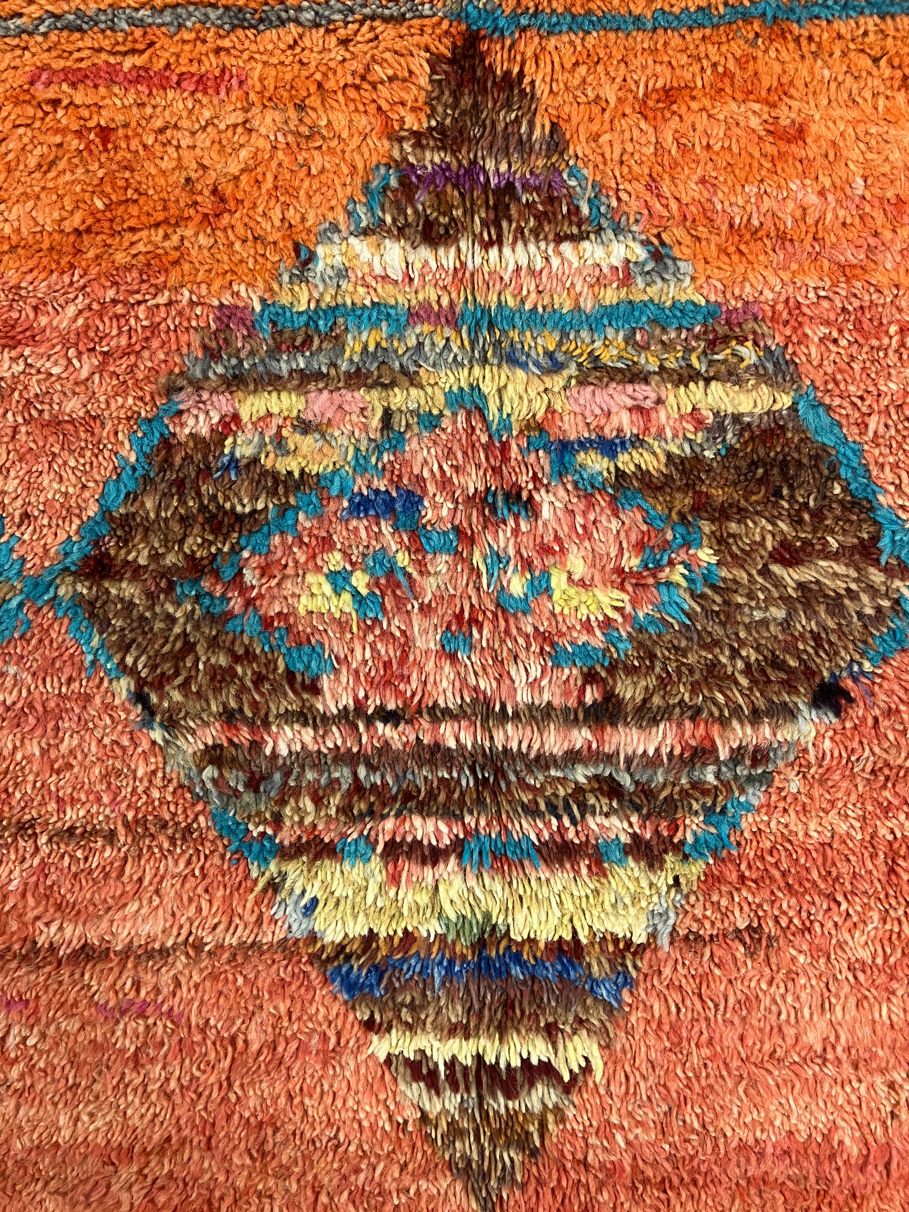 Moroccan Wool Shag Rug - 6' 00" x 9' 11" - Orange & Multicolor - Hand Knotted Wool Tribal Boho Rustic Shag Rug