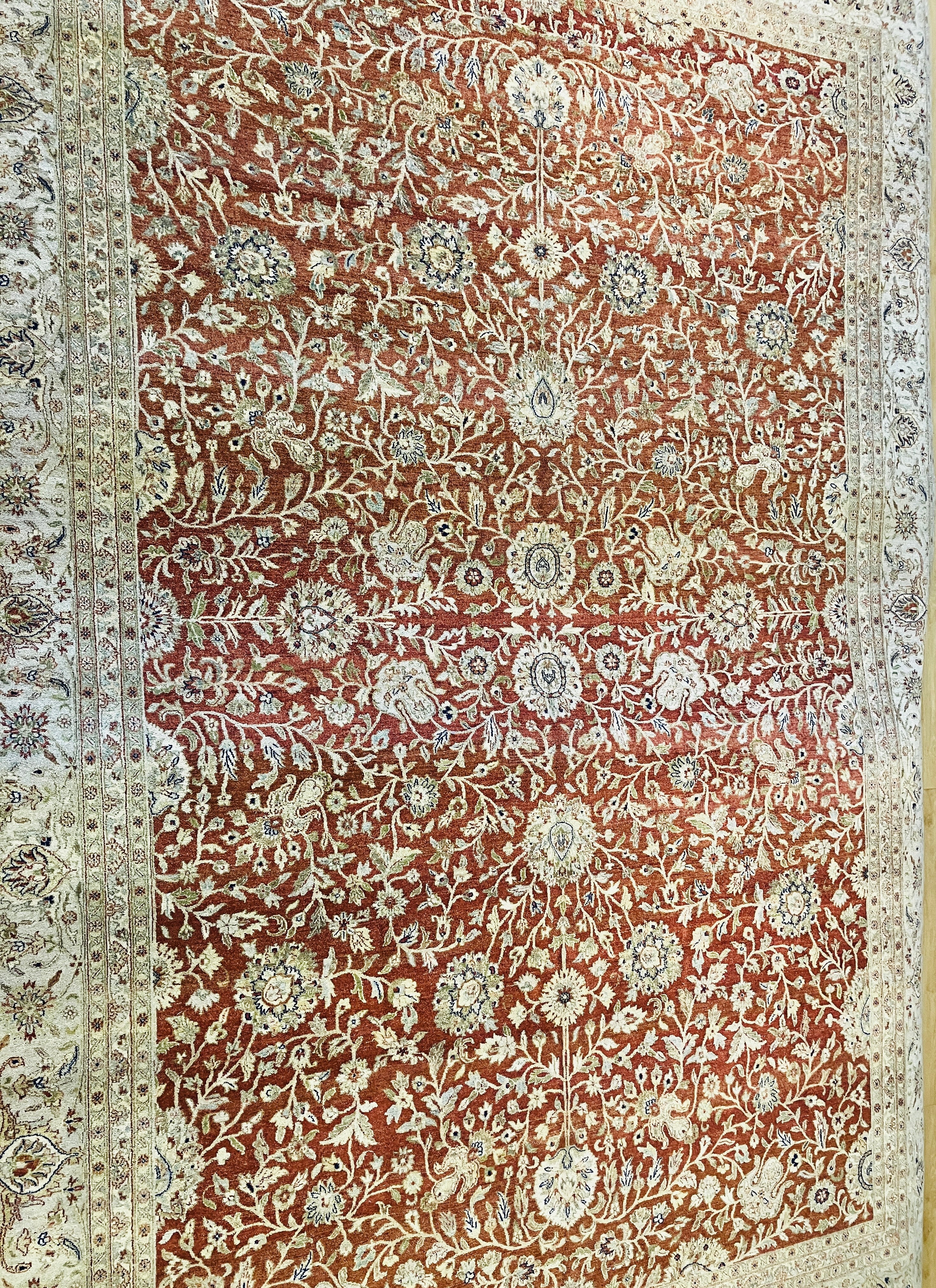 Persian Fine Tabriz Extra Large Area Rug - 11' 00" x 15' 10" - Earthy Orange, Sage & Beige / Brown - Hand Knotted Wool Classic Traditional Area Rug