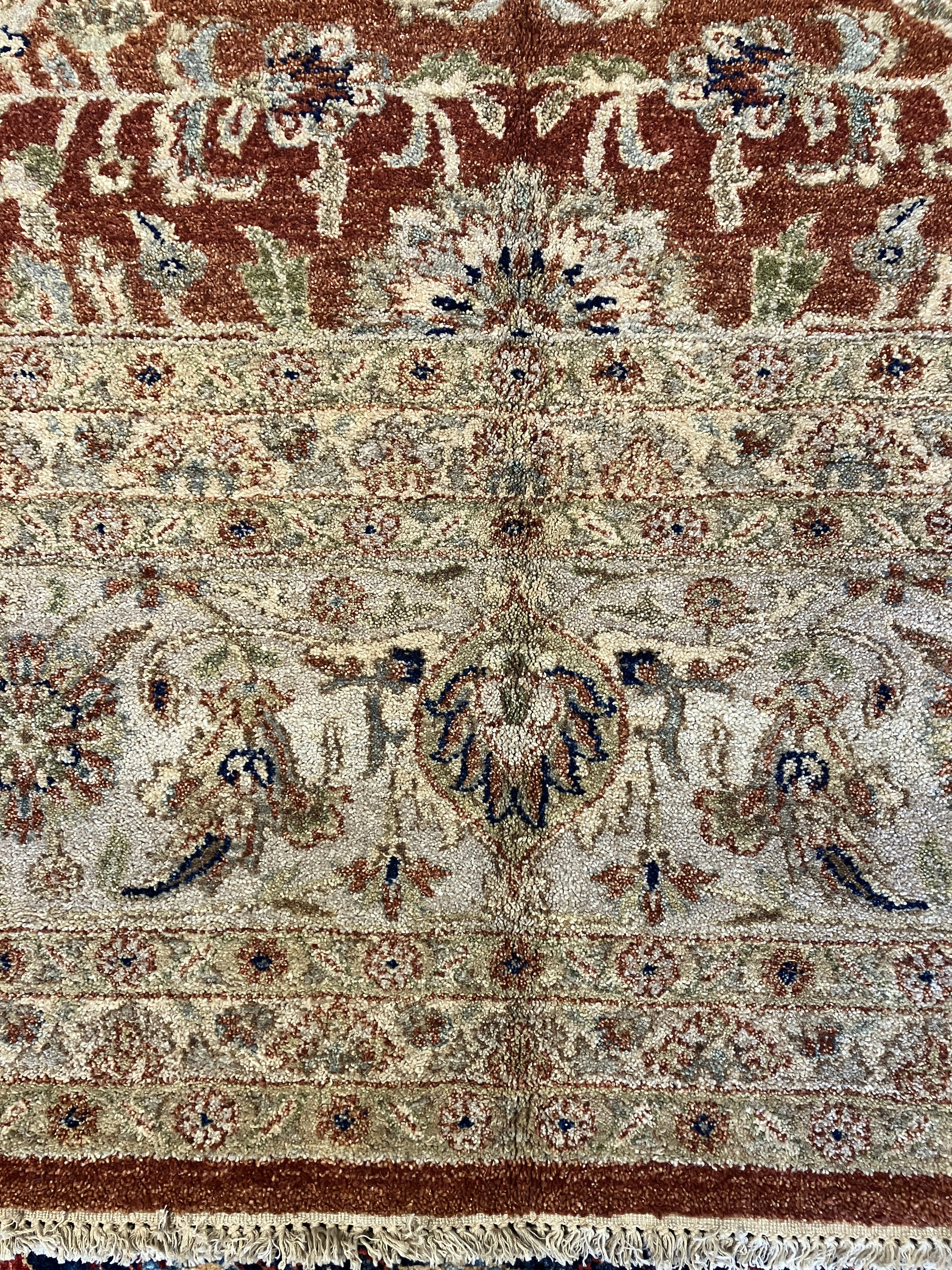 Persian Fine Tabriz Extra Large Area Rug - 11' 00" x 15' 10" - Earthy Orange, Sage & Beige / Brown - Hand Knotted Wool Classic Traditional Area Rug