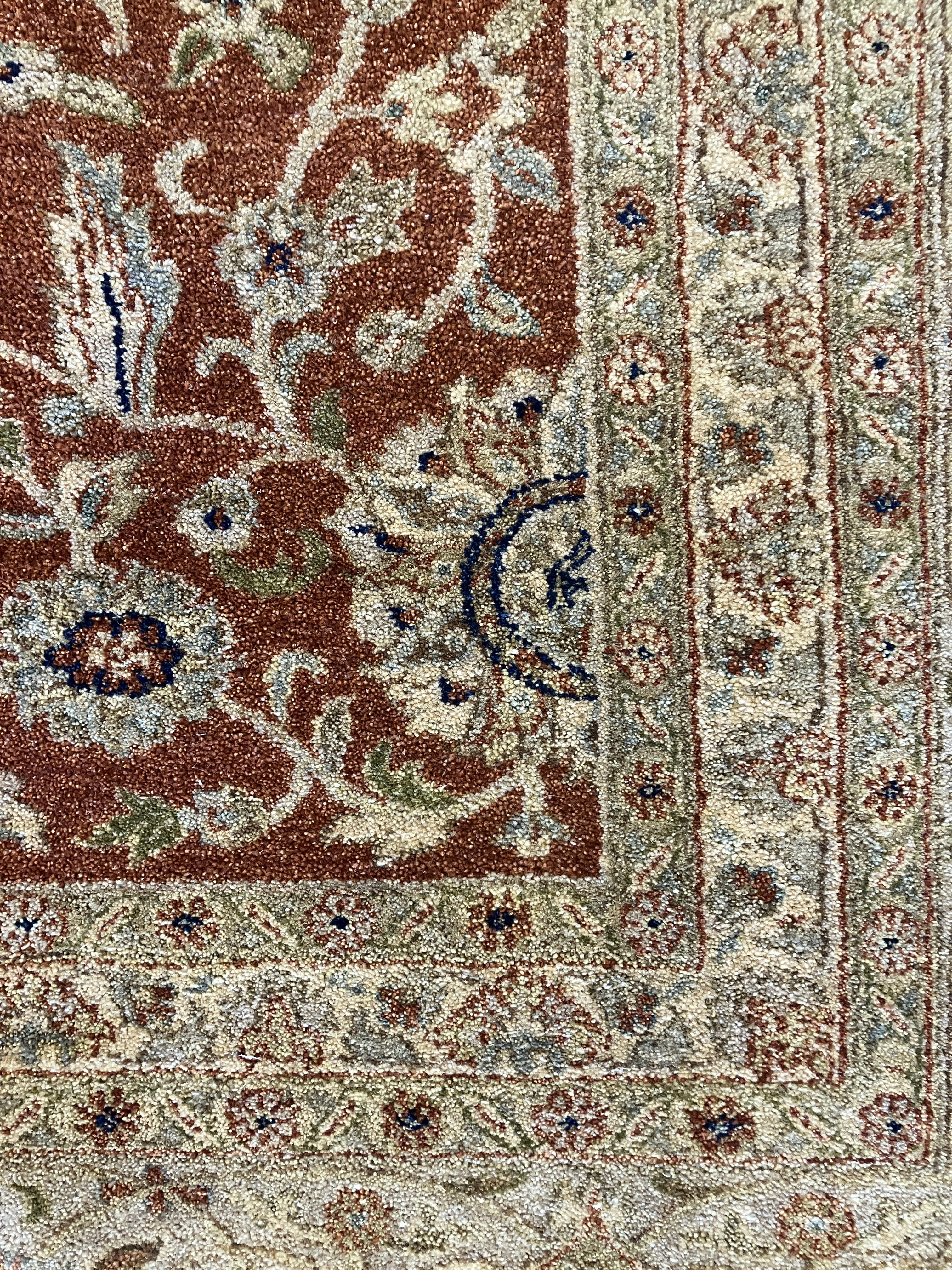 Persian Fine Tabriz Extra Large Area Rug - 11' 00" x 15' 10" - Earthy Orange, Sage & Beige / Brown - Hand Knotted Wool Classic Traditional Area Rug