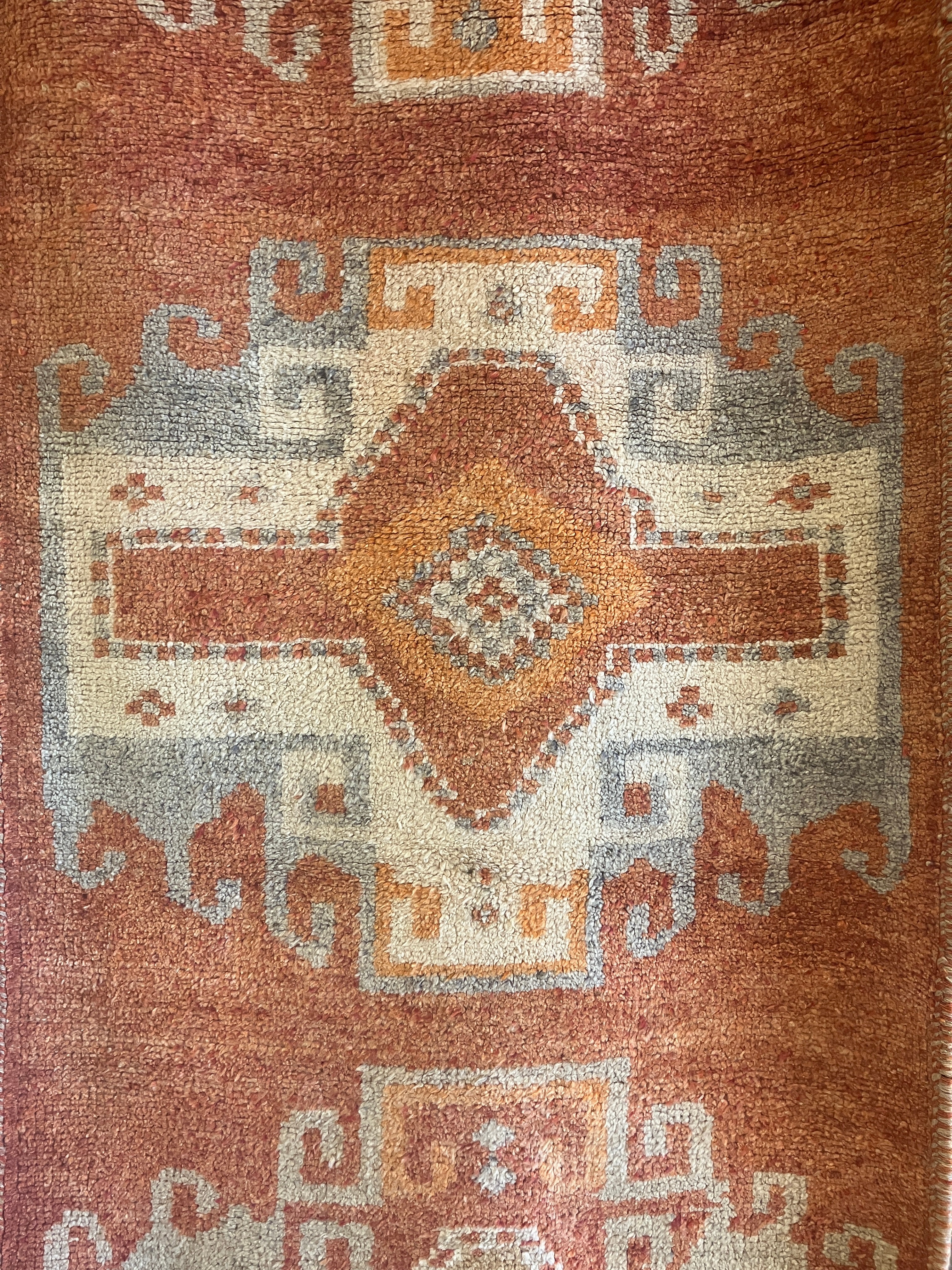 Vintage Turkish Oushak - 3' 03" x 9' 04" - Orange, Grey & Ivory - 30-35 Year Old Hand Knotted Tribal Rustic Classic Wool Rug