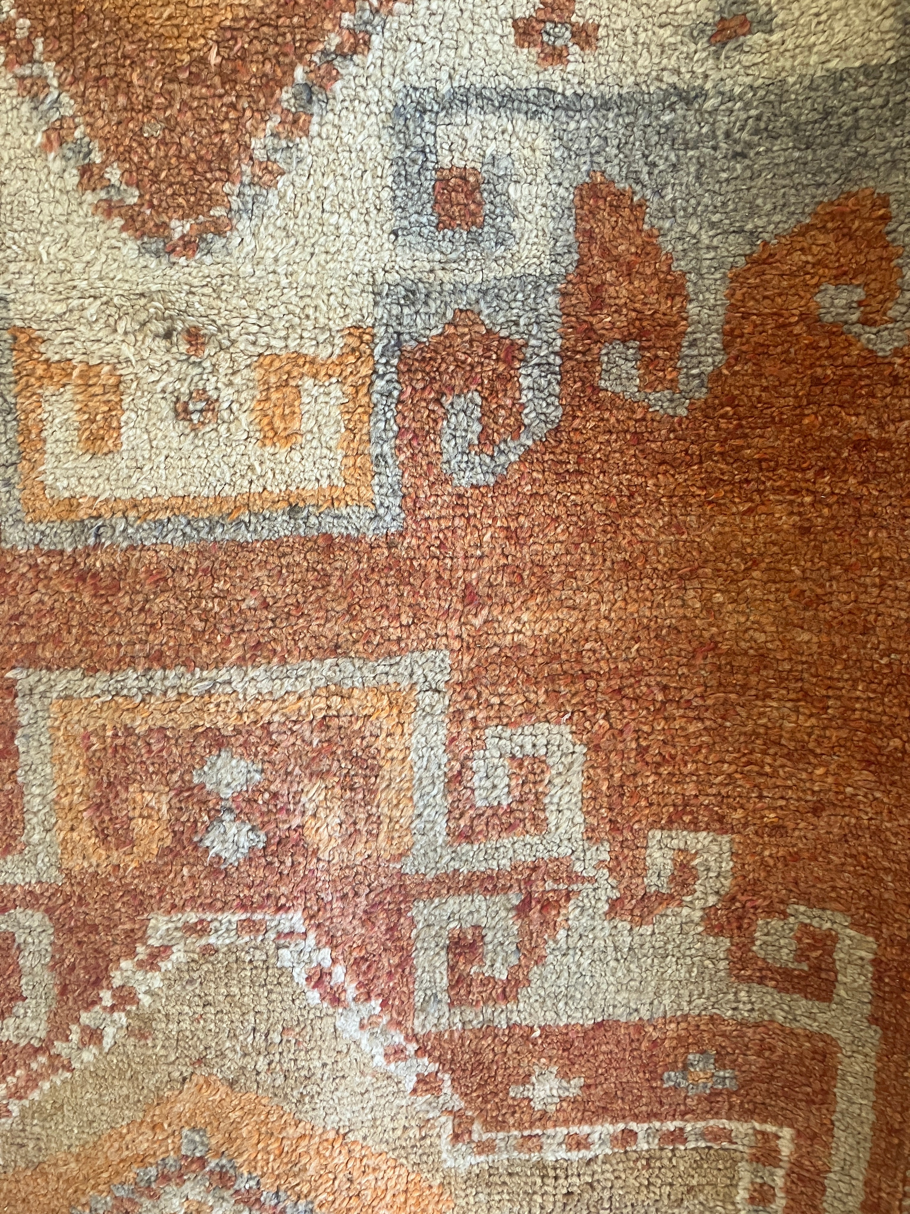 Vintage Turkish Oushak - 3' 03" x 9' 04" - Orange, Grey & Ivory - 30-35 Year Old Hand Knotted Tribal Rustic Classic Wool Rug
