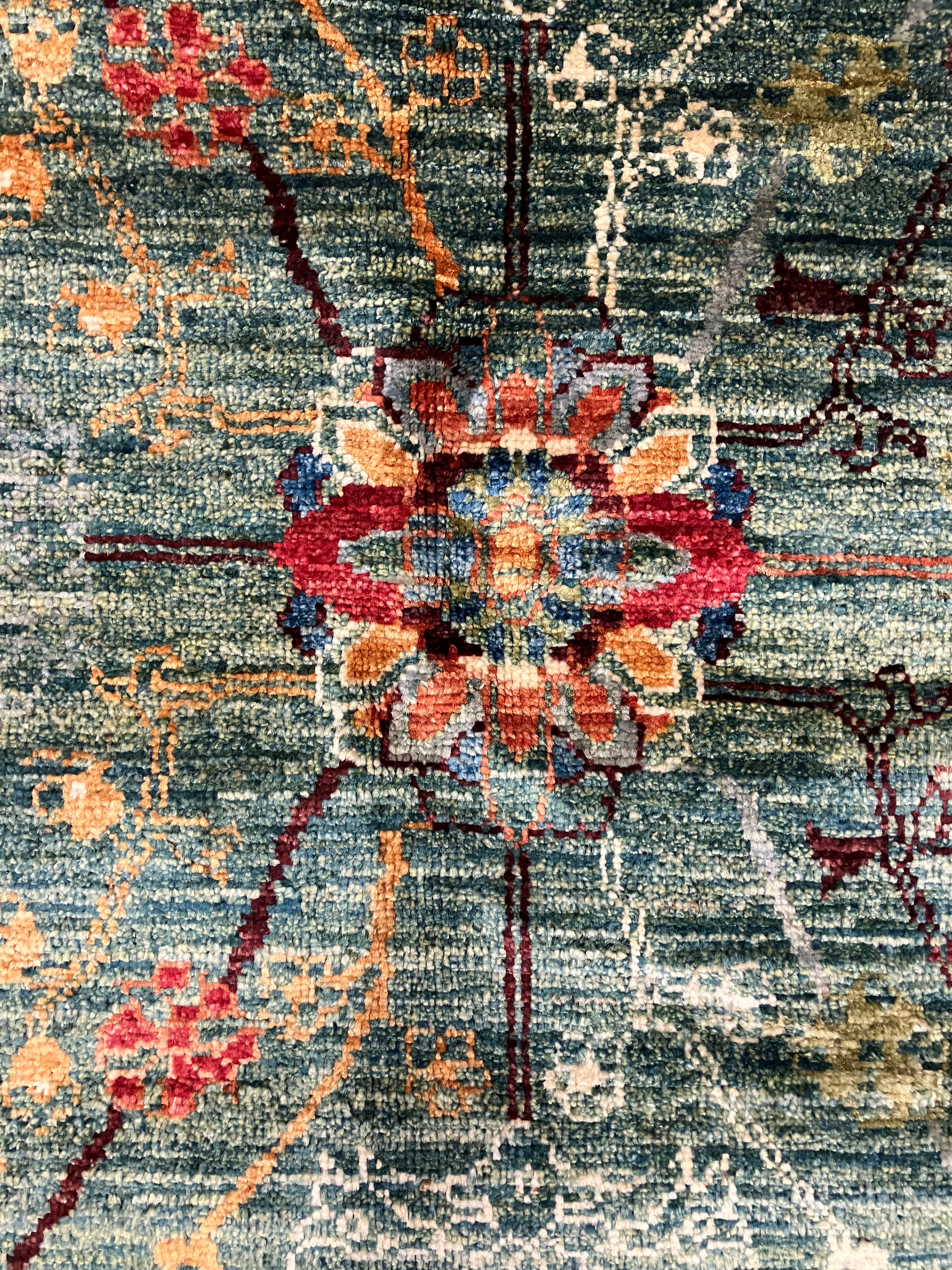 Hand Knotted Fine Waziri Rug - 5' 09" x 7' 11" - Green Multicolor - Hand Knotted Classic Wool Rug