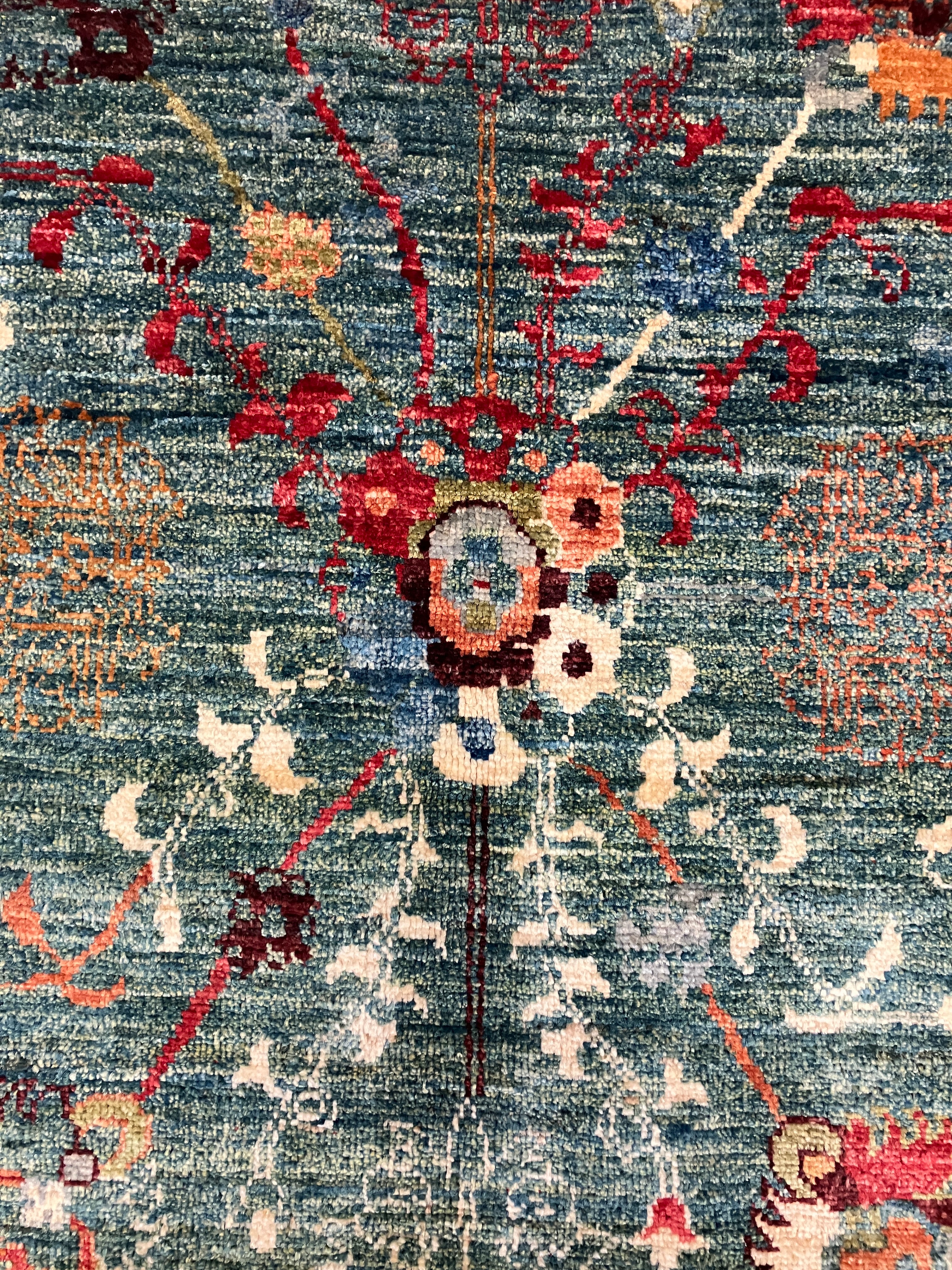 Hand Knotted Fine Waziri Rug - 5' 09" x 7' 11" - Green Multicolor - Hand Knotted Classic Wool Rug