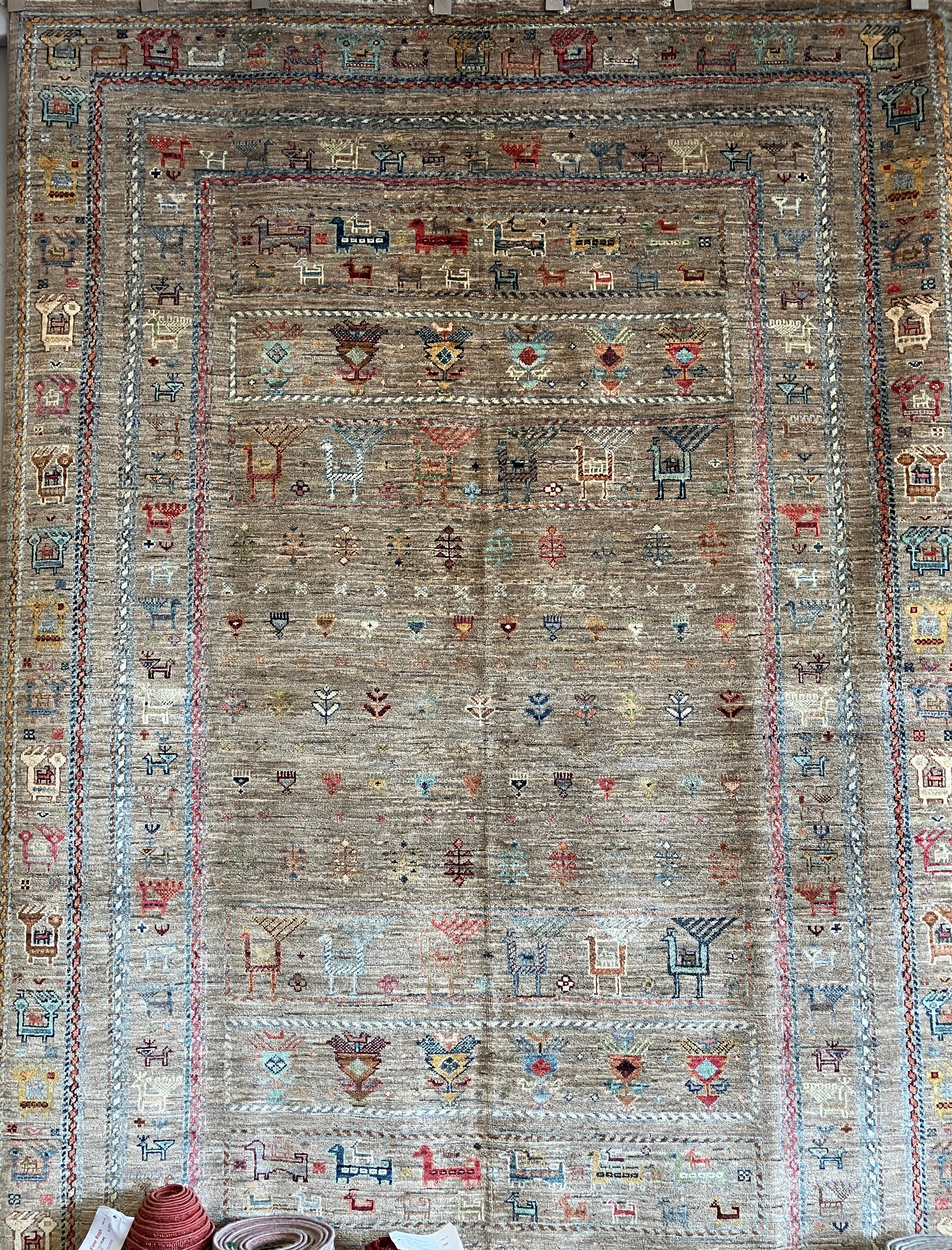 Fine Gabbeh - 5' 10" x 8' 03" - Grey / Brown & Multicolor Animals - Hand Knotted Tribal Rustic Wool Gabbeh Rug