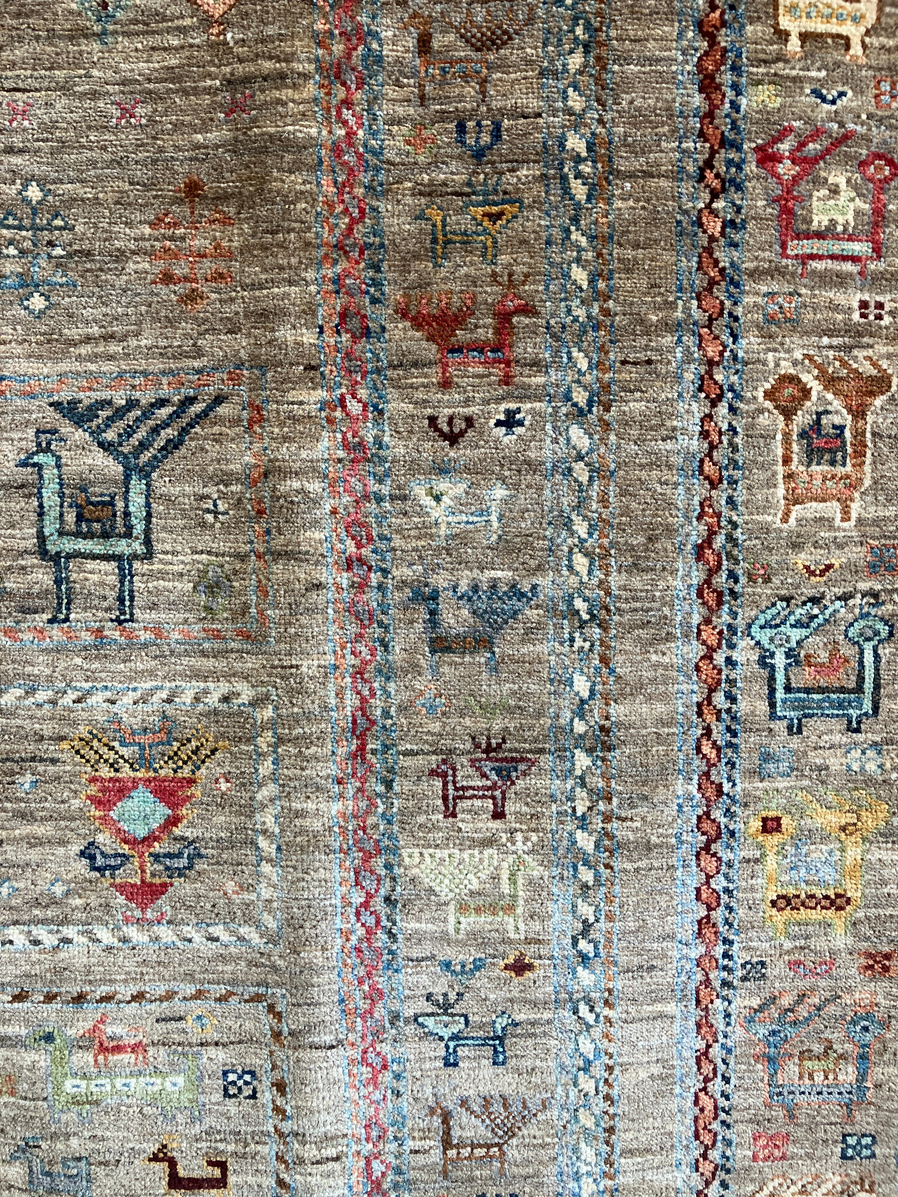 Fine Gabbeh - 5' 10" x 8' 03" - Grey / Brown & Multicolor Animals - Hand Knotted Tribal Rustic Wool Gabbeh Rug