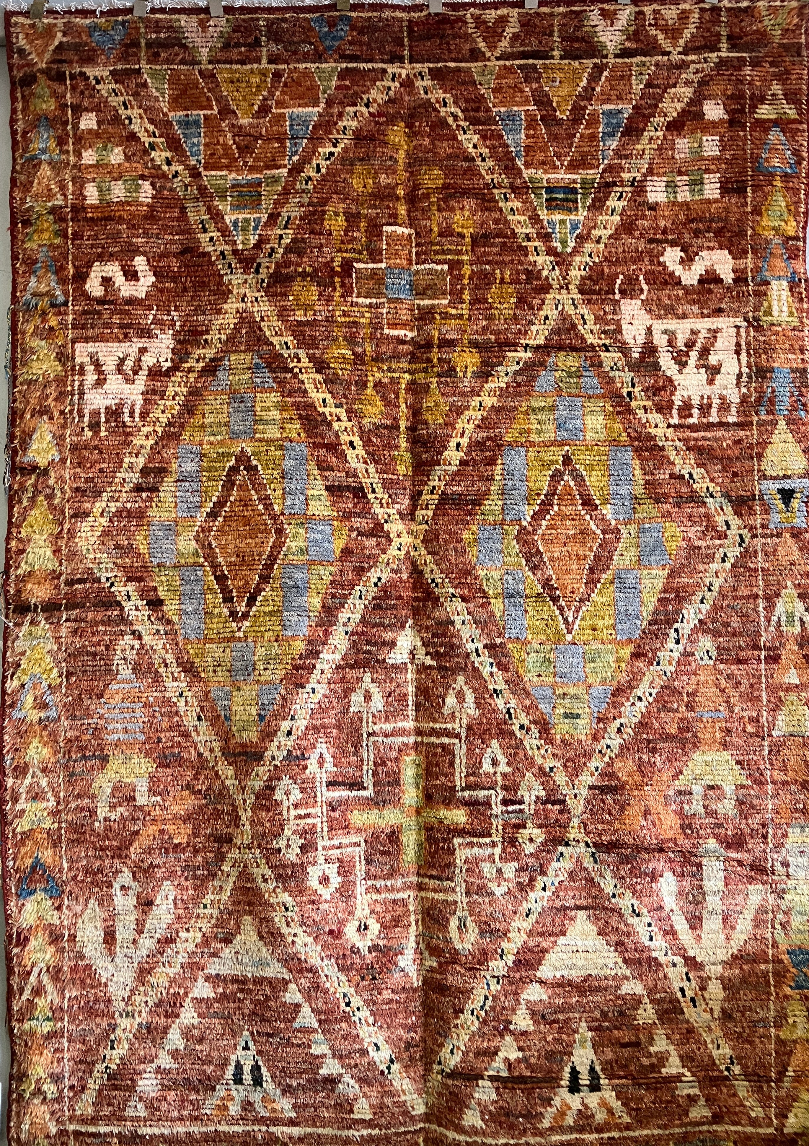 Moroccan Hand Knotted Tribal Rug - 6' 08" x 9' 09" - Earthy Orange & Multicolor - Shag Berber Tribal Rustic Boho Wool Rug