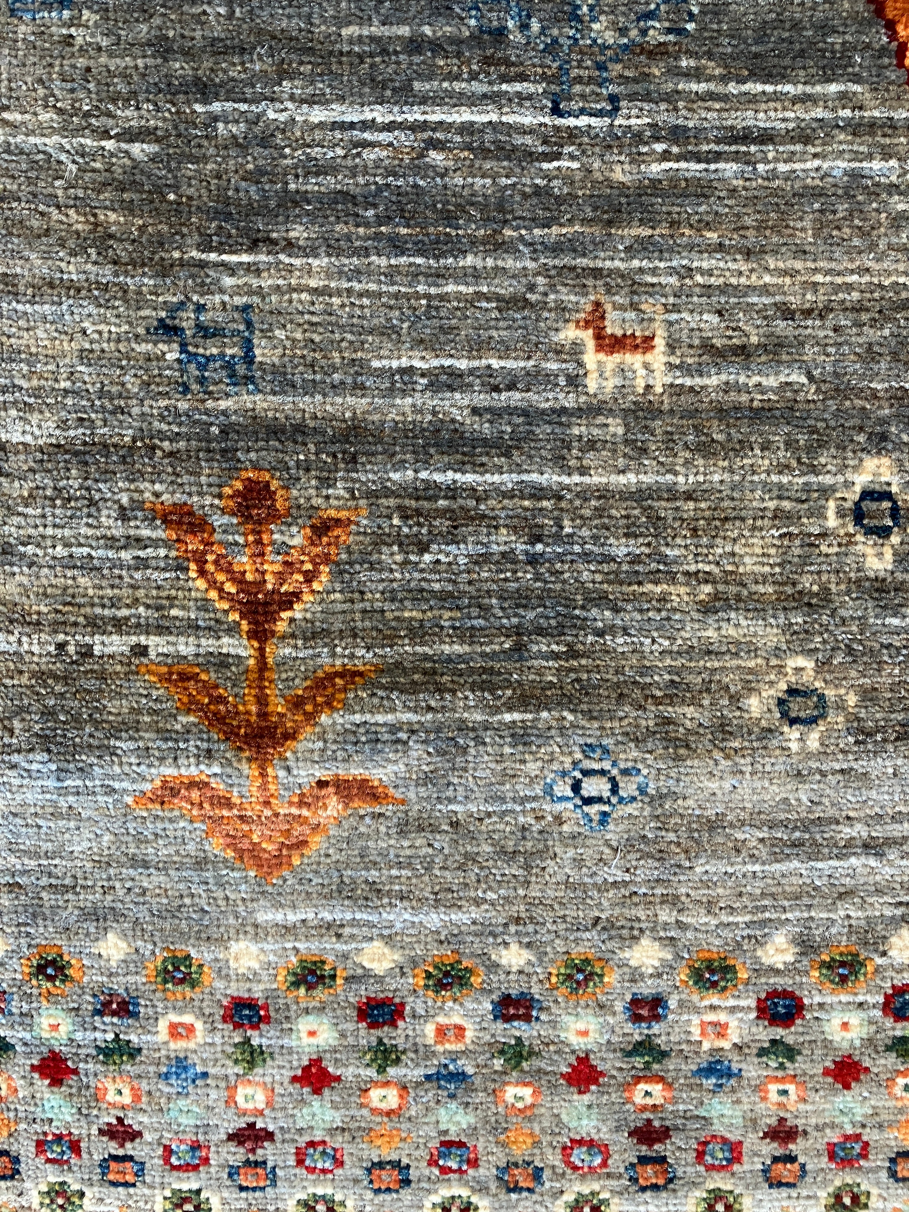 Fine Hand Knotted Gabbeh - 2' 07" x 9' 11" -  Blue & Grey - Tribal Rustic Boho Tree of Life Wool Runner