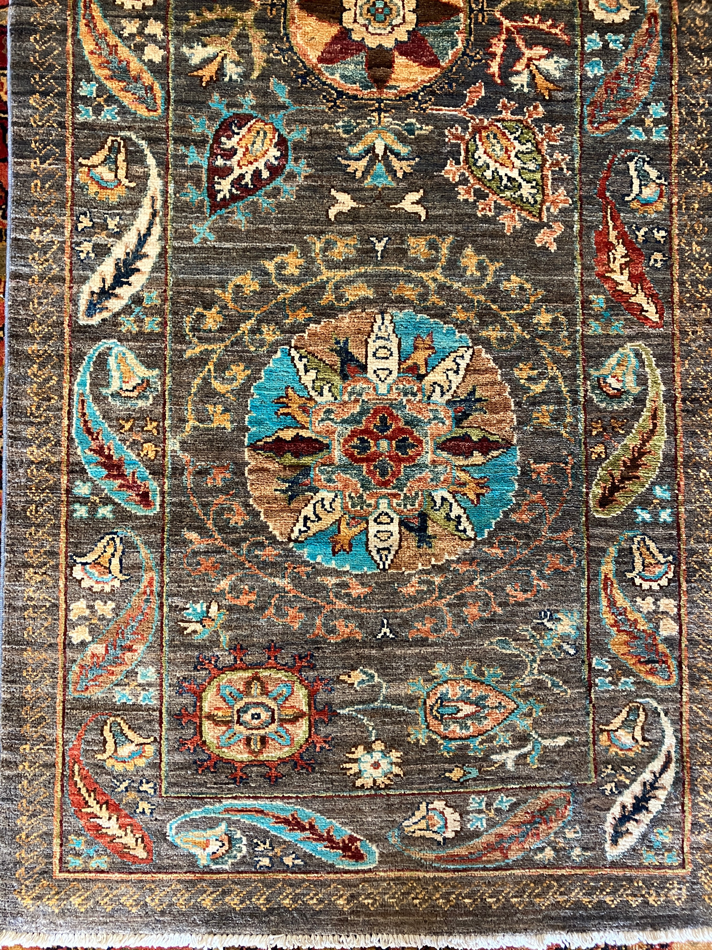 Fine Hand Knotted Suzani - 2' 08" x 9' 07" - Grey Multicolor - Tribal Rustic Boho Classic Wool Runner