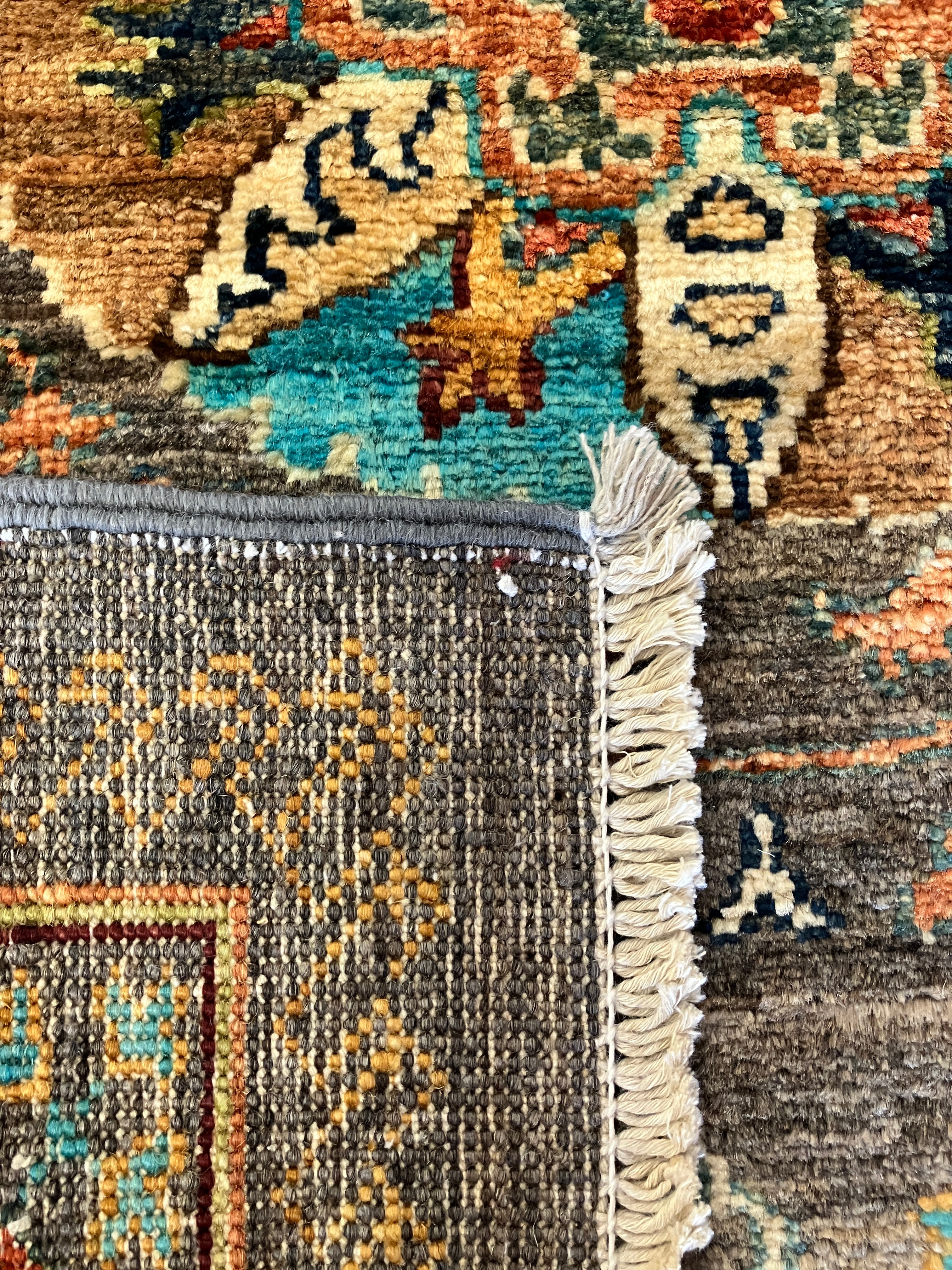 Fine Hand Knotted Suzani - 2' 08" x 9' 07" - Grey Multicolor - Tribal Rustic Boho Classic Wool Runner
