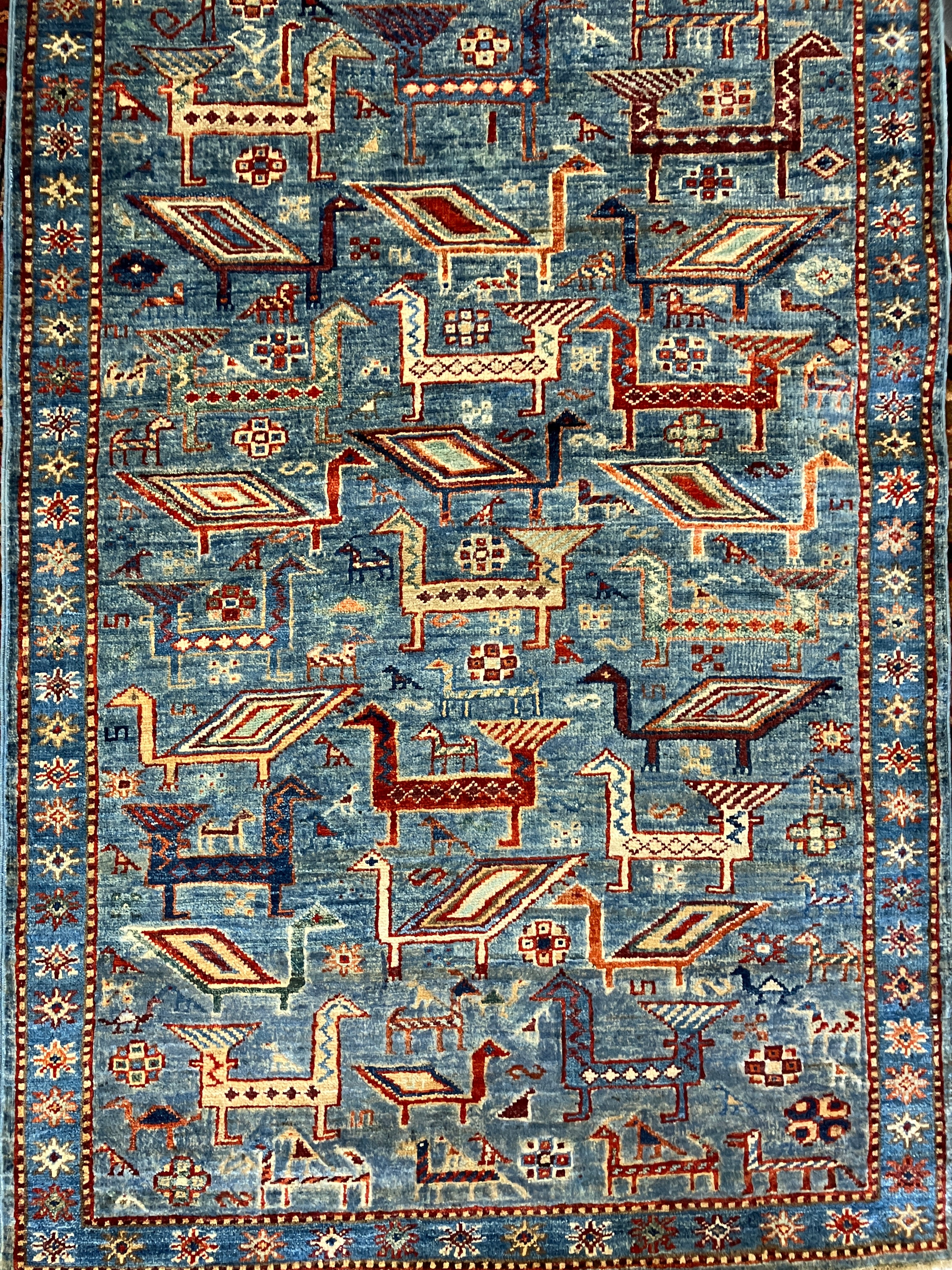 Fine Hand Knotted Gabbeh - 2' 11" x 9' 10" -  Blue Lamas - Tribal Rustic Boho Wool Runner