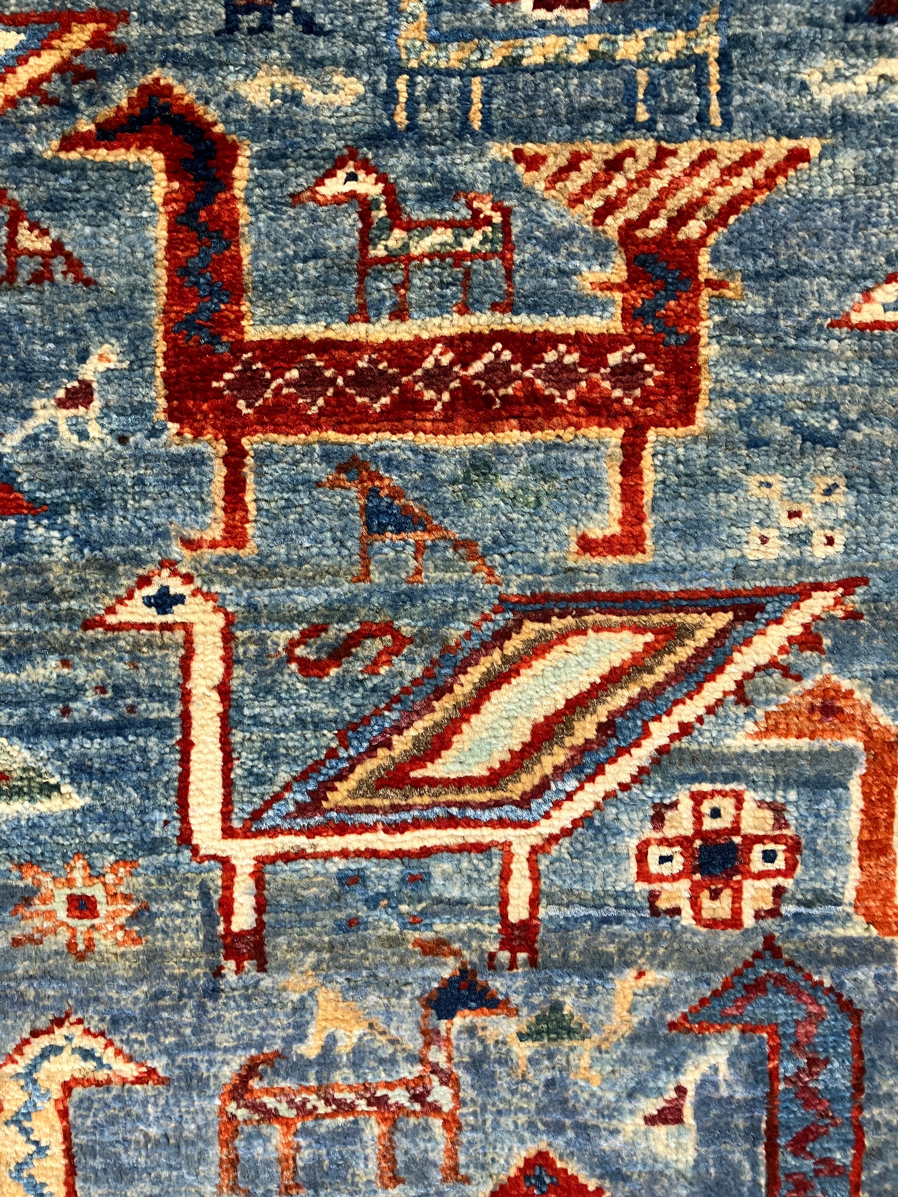 Fine Hand Knotted Gabbeh - 2' 11" x 9' 10" -  Blue Lamas - Tribal Rustic Boho Wool Runner