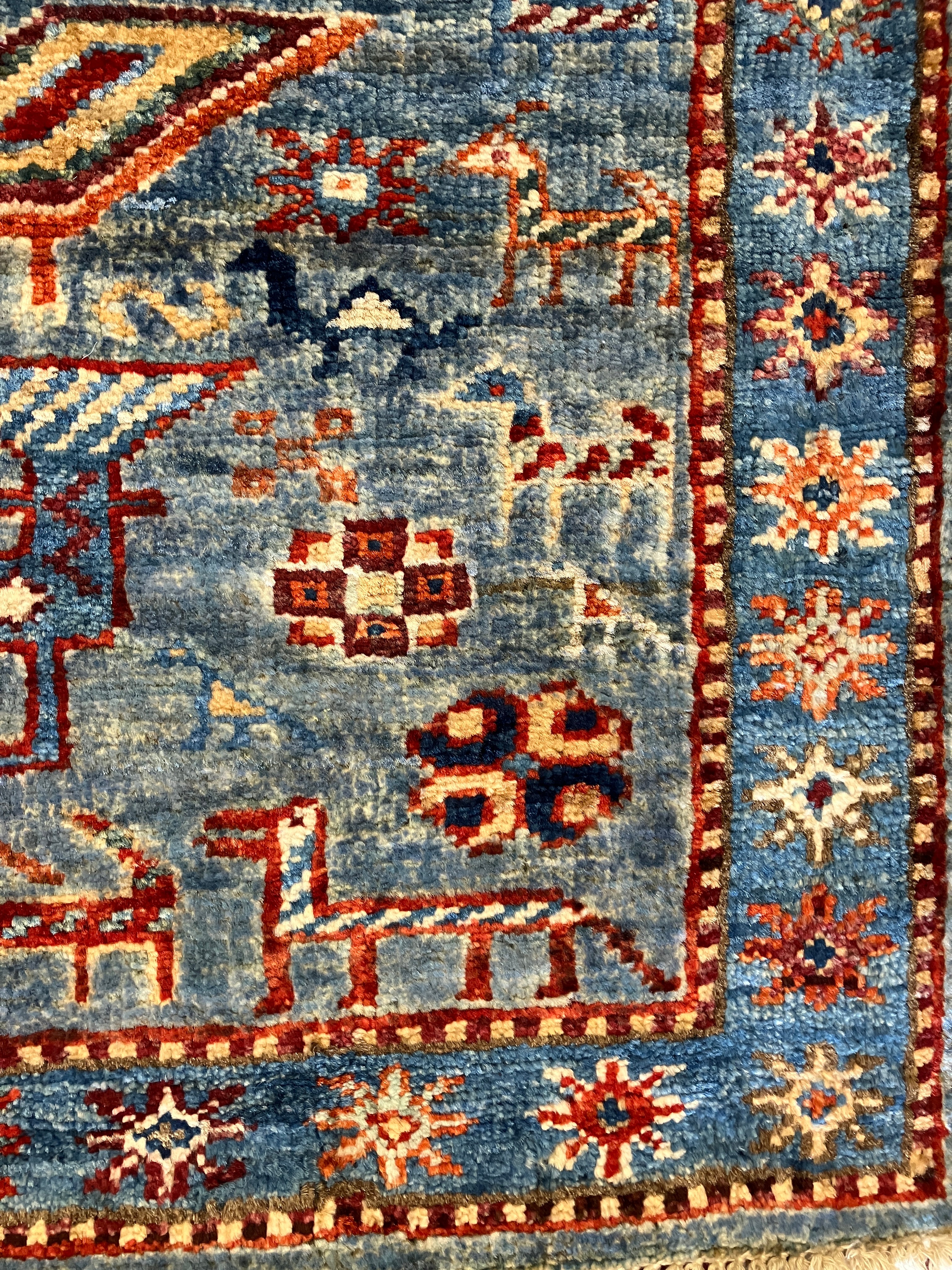 Fine Hand Knotted Gabbeh - 2' 11" x 9' 10" -  Blue Lamas - Tribal Rustic Boho Wool Runner