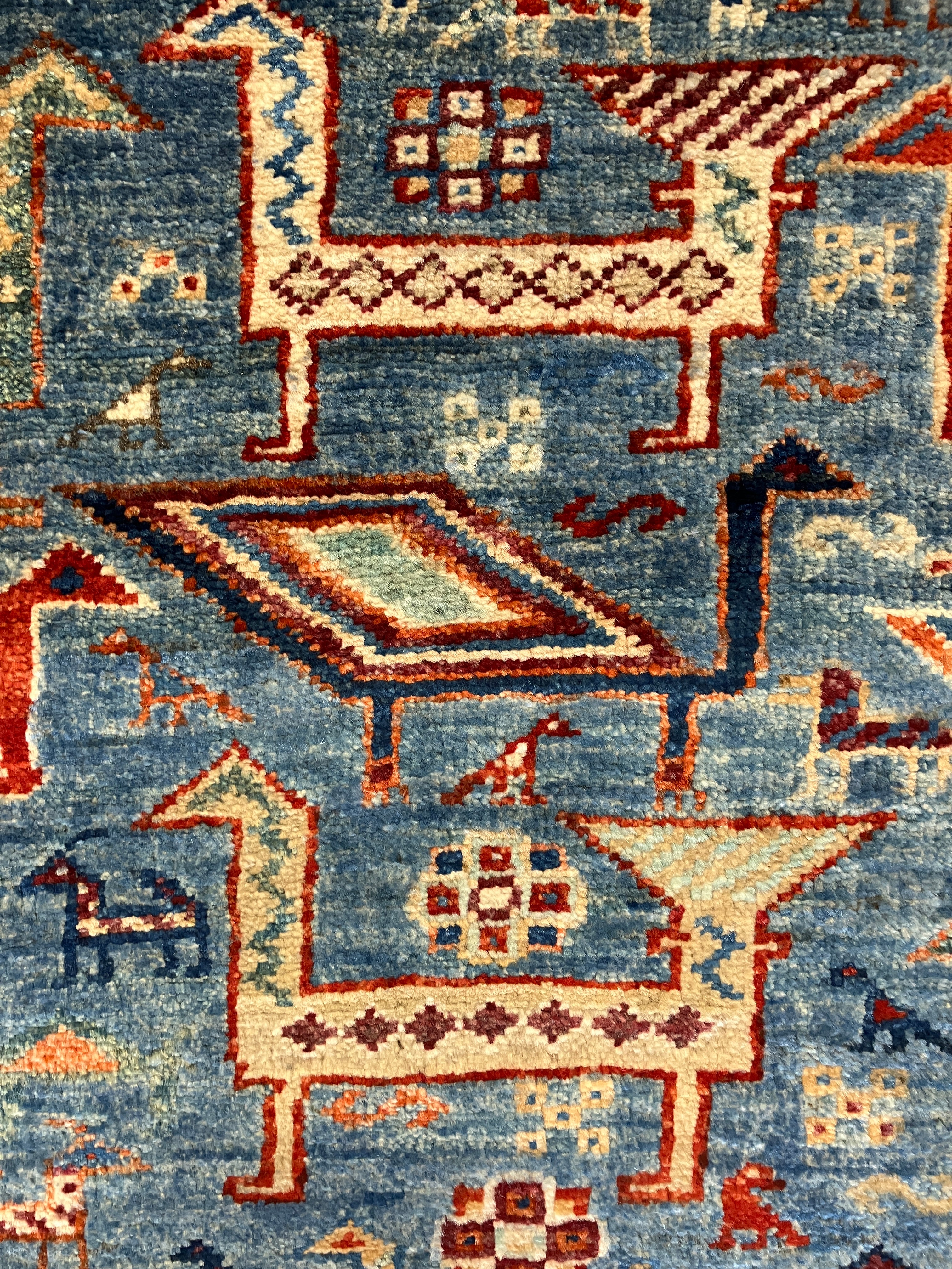 Fine Hand Knotted Gabbeh - 2' 11" x 9' 10" -  Blue Lamas - Tribal Rustic Boho Wool Runner