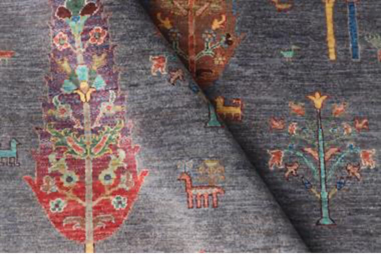 Nomad Collection - Gabbeh - 5' 10" x 8' 00" - Blue Nomad Trees & Garden Scene - Hand Knotted Rug