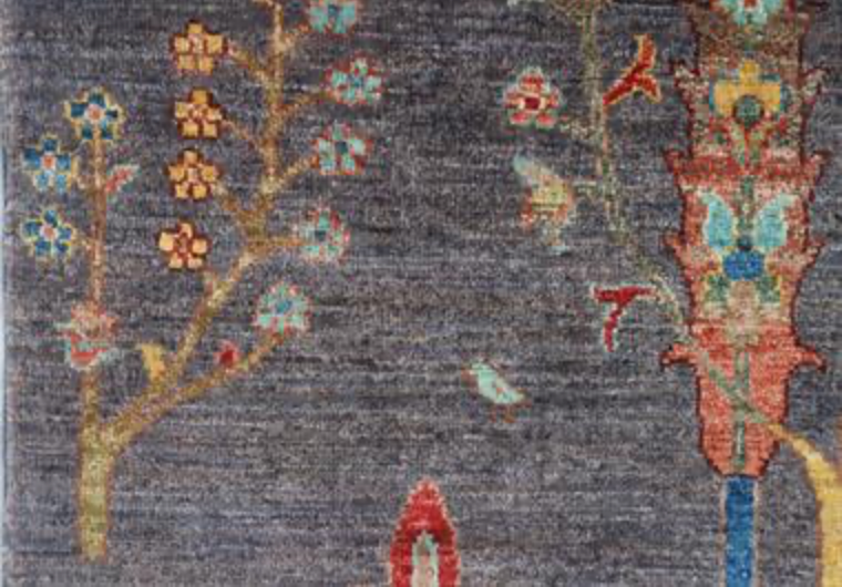 Nomad Collection - Gabbeh - 5' 10" x 8' 00" - Blue Nomad Trees & Garden Scene - Hand Knotted Rug
