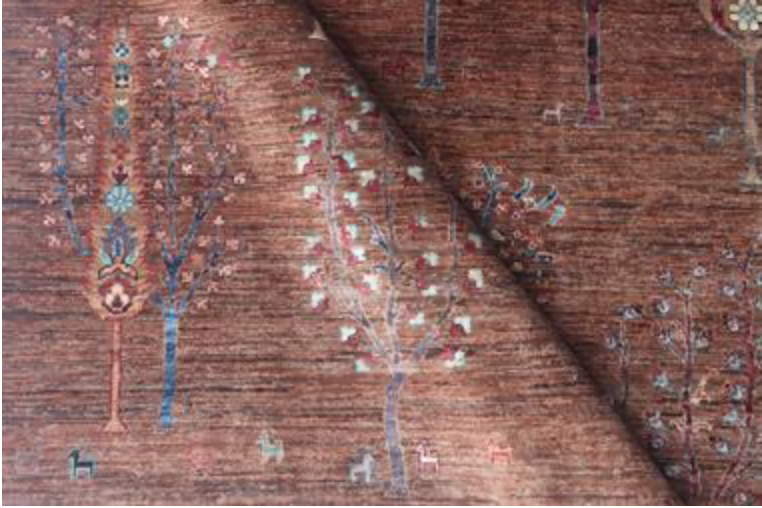 Nomad Collection - Gabbeh - 6' 9" x 9' 9" - Brown Nomad Trees & Garden Scene - Hand Knotted Rug