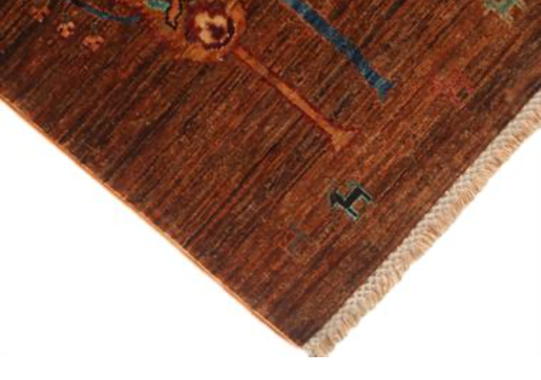 Nomad Collection - Gabbeh - 6' 9" x 9' 9" - Brown Nomad Trees & Garden Scene - Hand Knotted Rug