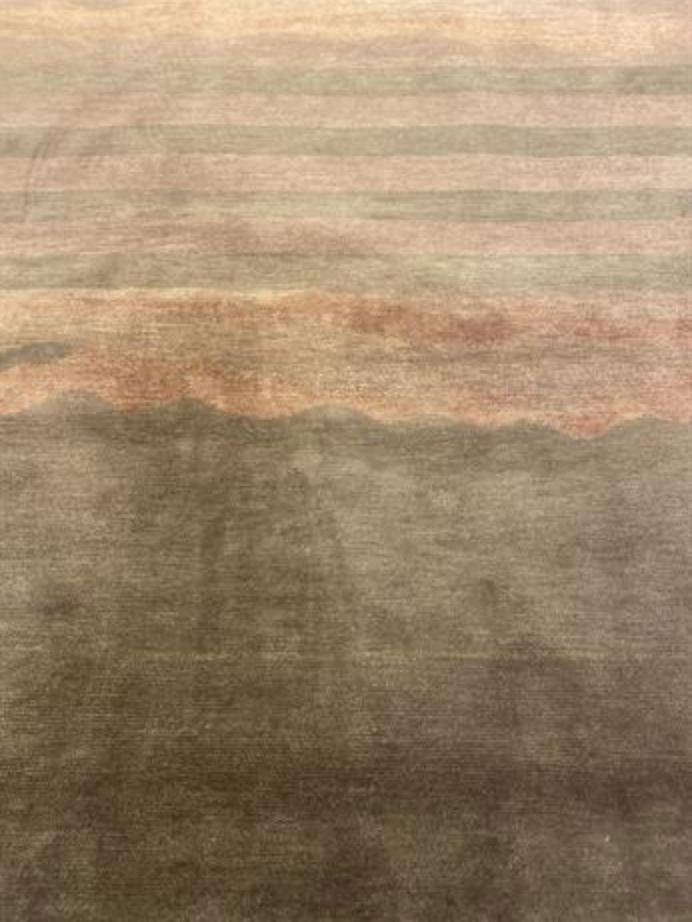 Tibetano Collection - Contemporary Modern - 7' 7" x 10' 8" - Olive Green - Wool & Silk Area Rug - Nepal Tibet