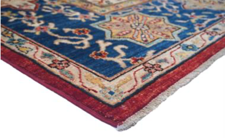 Nomad Collection - 9' x 11' 8" - Wool Hand Knotted Area Rug in Red, Blue & Beige