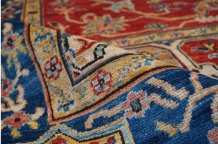 Nomad Collection - 9' x 11' 8" - Wool Hand Knotted Area Rug in Red, Blue & Beige