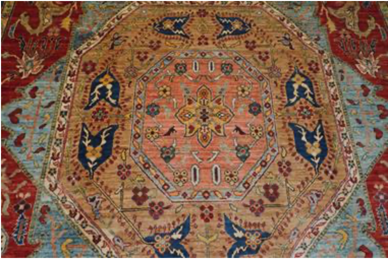 Nomad Collection - 9' x 11' 8" - Wool Hand Knotted Area Rug in Red, Blue & Beige