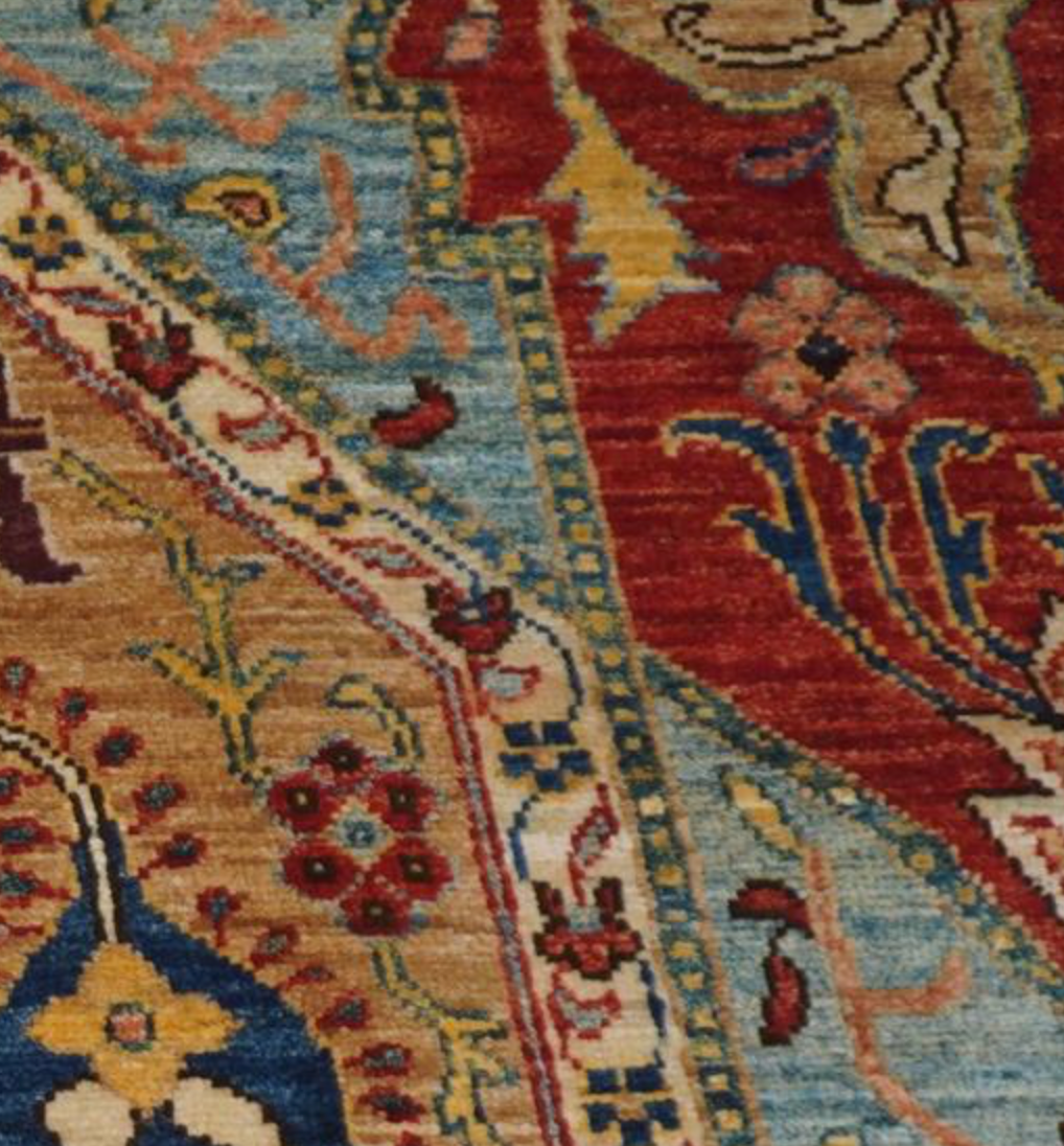 Nomad Collection - 9' x 11' 8" - Wool Hand Knotted Area Rug in Red, Blue & Beige