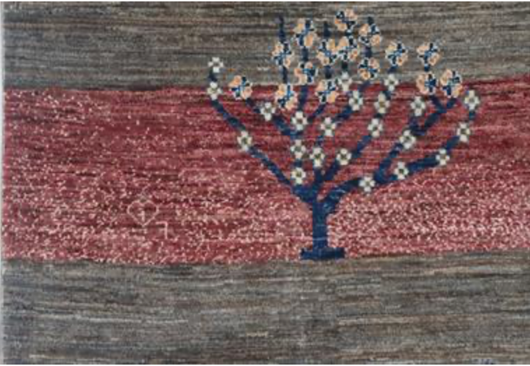 Nomad Collection - Gabbeh - 5' 9" x 7' 7" - Red, Blue, Grey & Cream Landscape Scene - Hand Knotted Area Rug