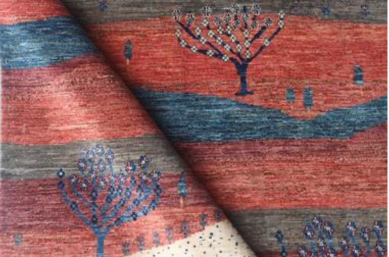 Nomad Collection - Gabbeh - 5' 9" x 7' 7" - Red, Blue, Grey & Cream Landscape Scene - Hand Knotted Area Rug