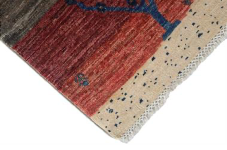 Nomad Collection - Gabbeh - 5' 9" x 7' 7" - Red, Blue, Grey & Cream Landscape Scene - Hand Knotted Area Rug
