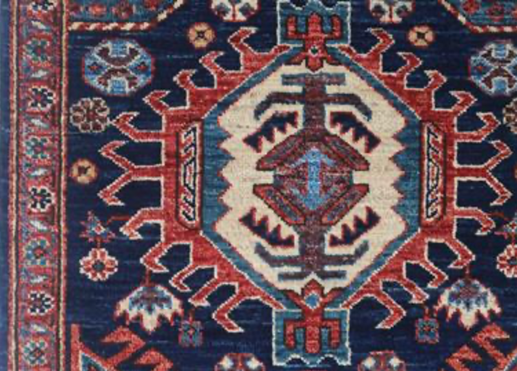 Nomad Collection - 2' 6" x 14' 8" - Dark Blue & Red  - Wool Hand Knotted Runner