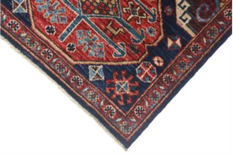 Nomad Collection - 2' 6" x 14' 8" - Dark Blue & Red  - Wool Hand Knotted Runner
