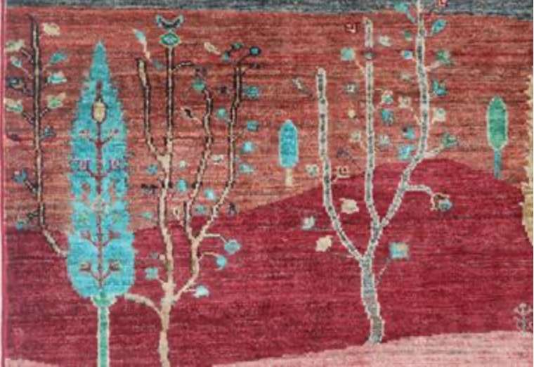 Nomad Collection - Gabbeh - 5' 1" x 6' 4" - Red & Rust Landscape Scene - Hand Knotted Wool Rug