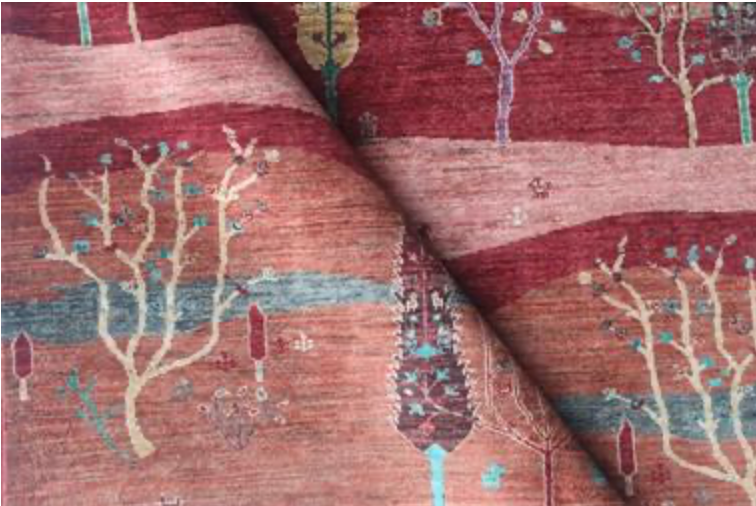 Nomad Collection - Gabbeh - 5' 1" x 6' 4" - Red & Rust Landscape Scene - Hand Knotted Wool Rug