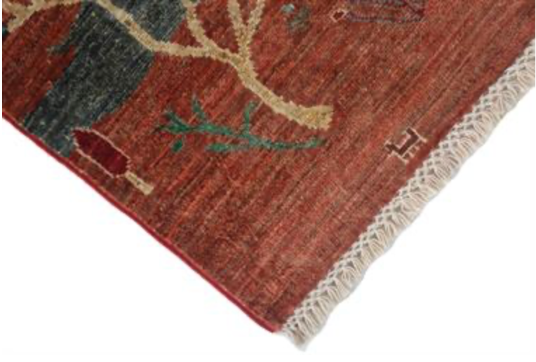 Nomad Collection - Gabbeh - 5' 1" x 6' 4" - Red & Rust Landscape Scene - Hand Knotted Wool Rug