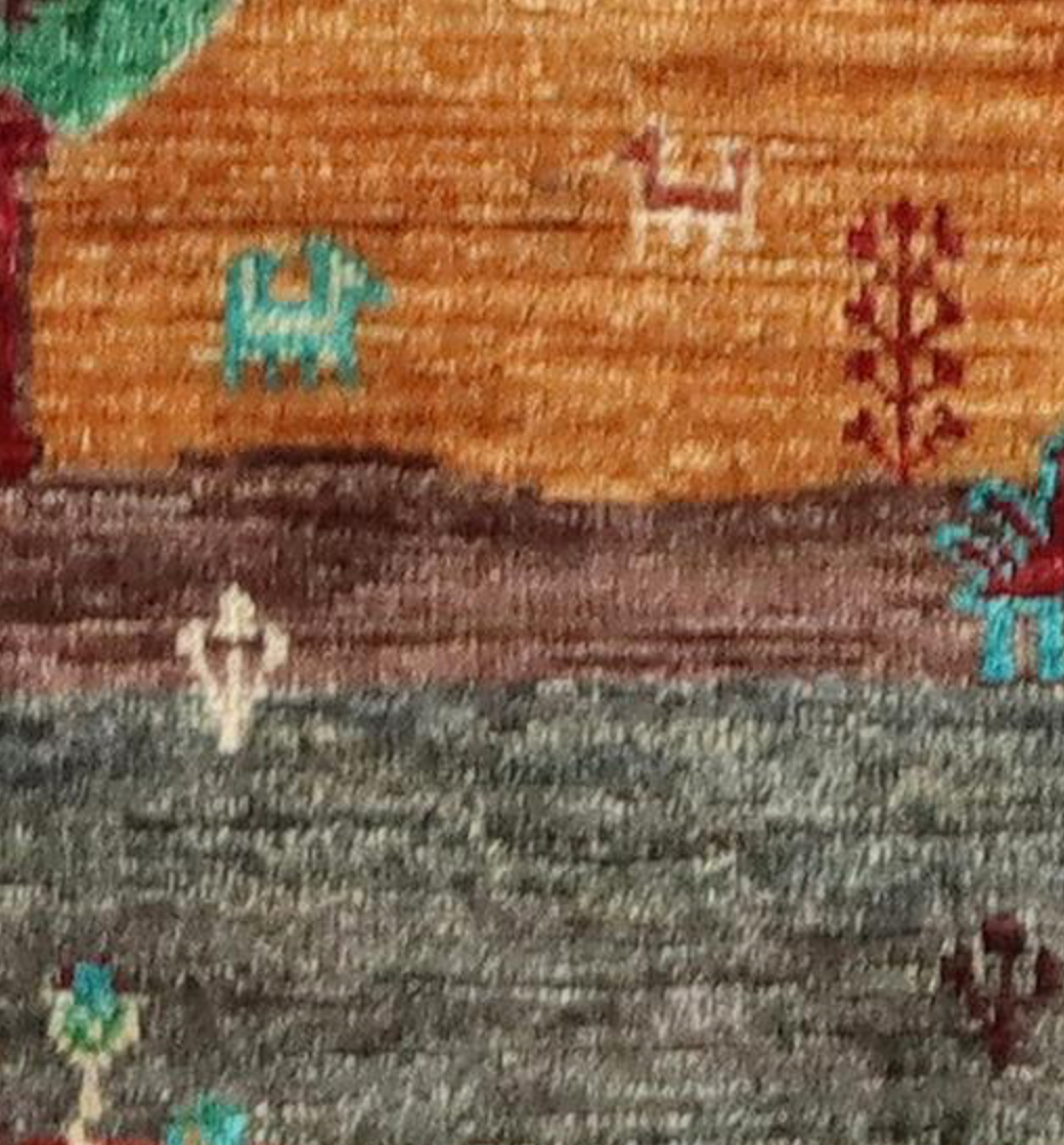 Nomad Collection - Gabbeh - 5' 1" x 6' 4" - Red & Rust Landscape Scene - Hand Knotted Wool Rug