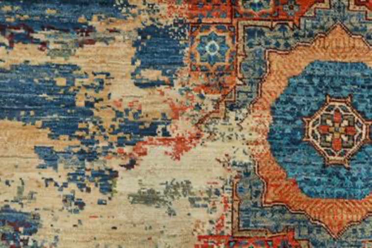 Nomad Collection - 4' 10" x 7' 02" - Blue & Red - Nomad Tribal Style - Hand Knotted Wool Rug