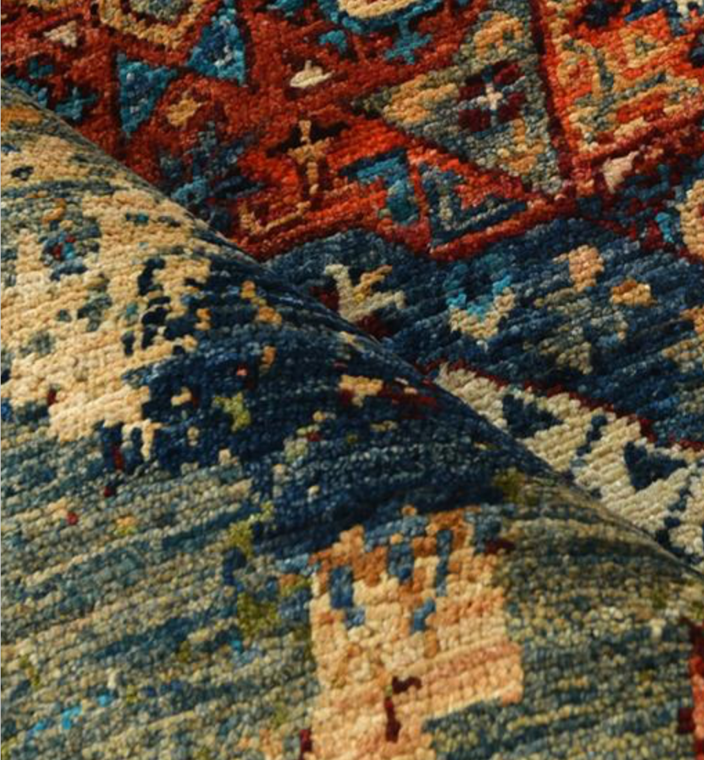 Nomad Collection - 4' 10" x 7' 02" - Blue & Red - Nomad Tribal Style - Hand Knotted Wool Rug