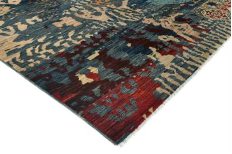 Nomad Collection - 9' 00" x 11' 08" - Red, Blue & Beige - Nomad Tribal Style - Hand Knotted Wool Area Rug