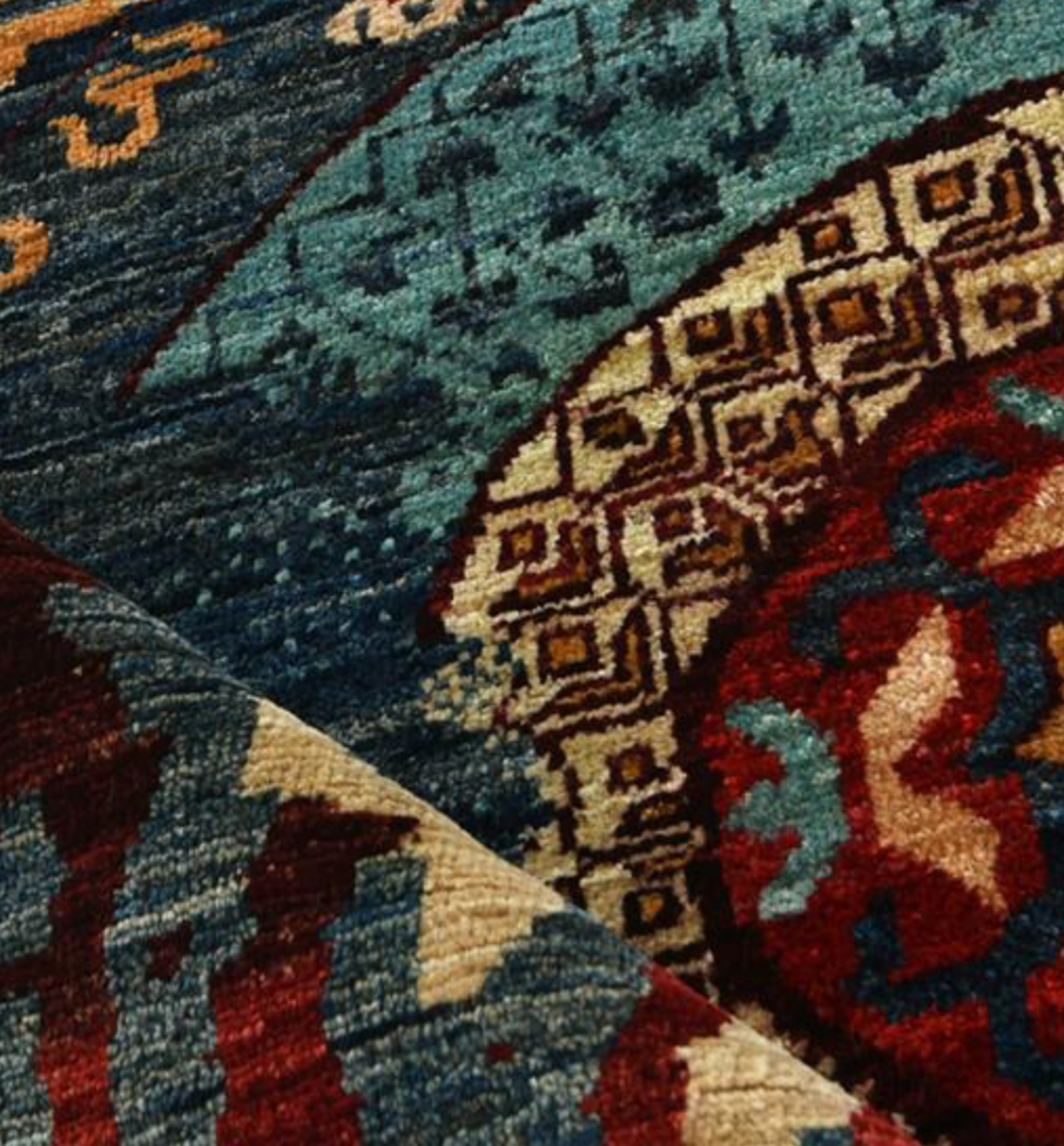 Nomad Collection - 9' 00" x 11' 08" - Red, Blue & Beige - Nomad Tribal Style - Hand Knotted Wool Area Rug