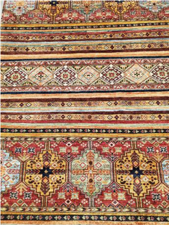 Nomad Collection - 4' 03" x 5' 10" - Multicolor Stripes - Tribal Rug - Wool Hand Knotted Rug