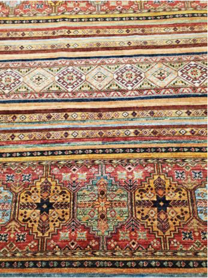 Nomad Collection - 4' 03" x 5' 10" - Multicolor Stripes - Tribal Rug - Wool Hand Knotted Rug