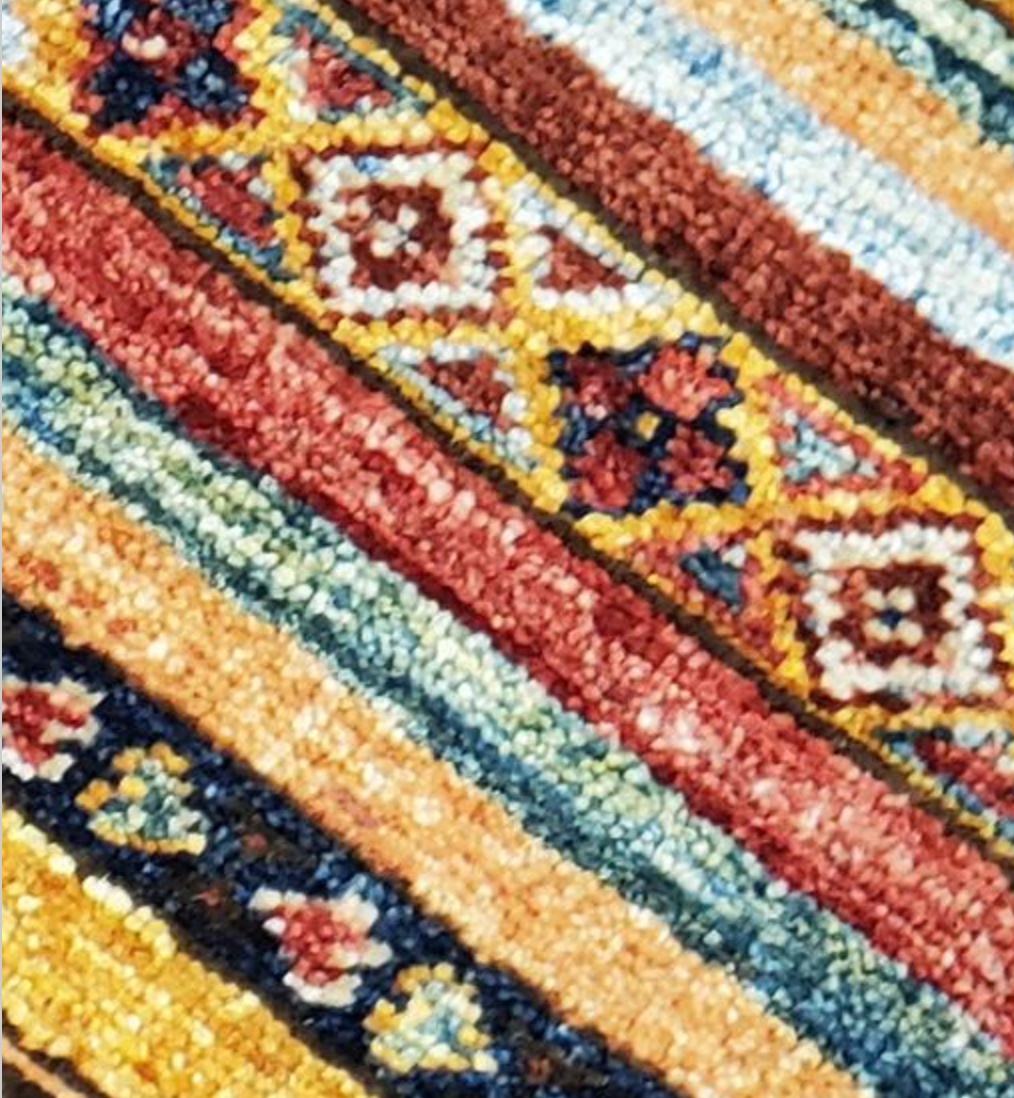 Nomad Collection - 4' 03" x 5' 10" - Multicolor Stripes - Tribal Rug - Wool Hand Knotted Rug