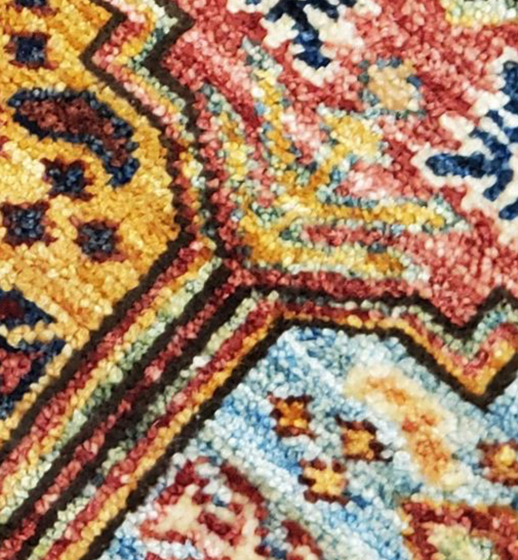 Nomad Collection - 4' 03" x 5' 10" - Multicolor Stripes - Tribal Rug - Wool Hand Knotted Rug