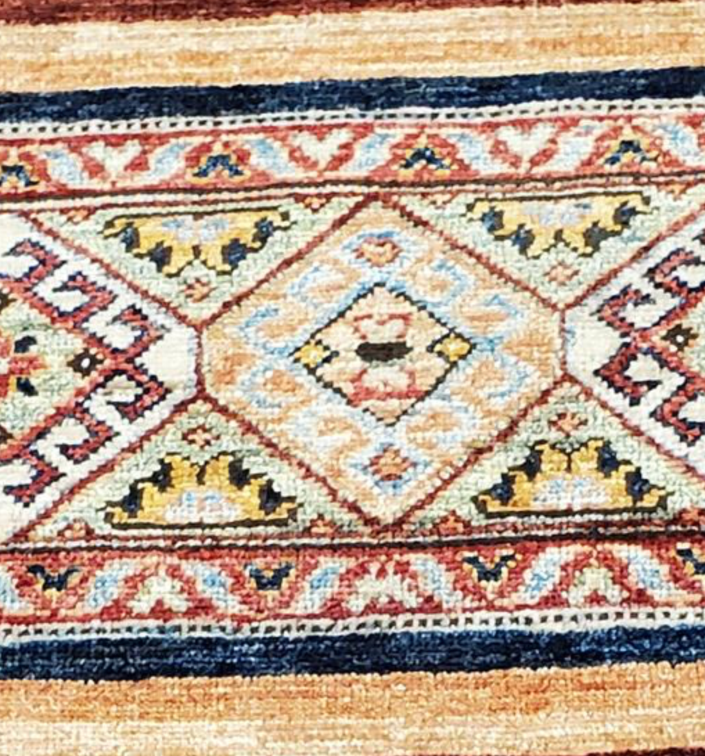 Nomad Collection - 4' 03" x 5' 10" - Multicolor Stripes - Tribal Rug - Wool Hand Knotted Rug